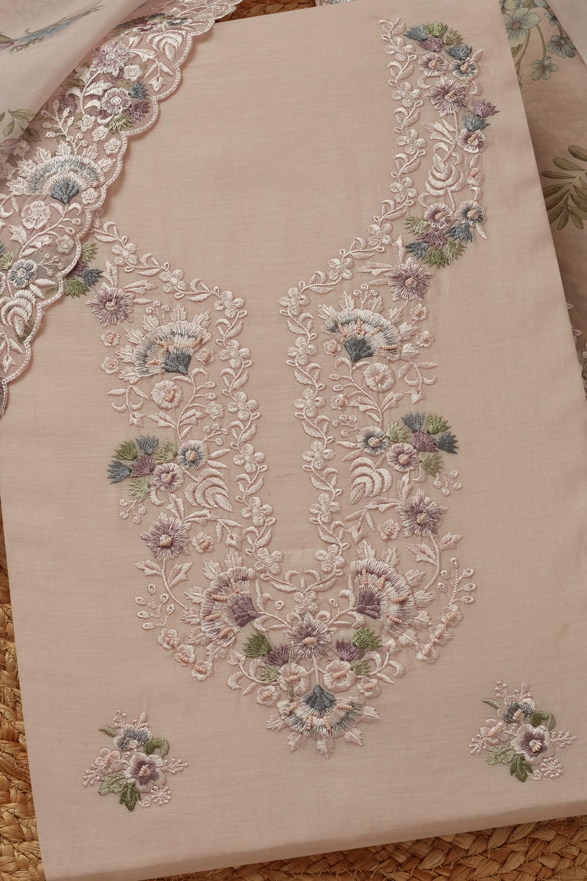 Soch Womens Mul Chanderi Embroidered Unstitch Dress Material With Thread Work