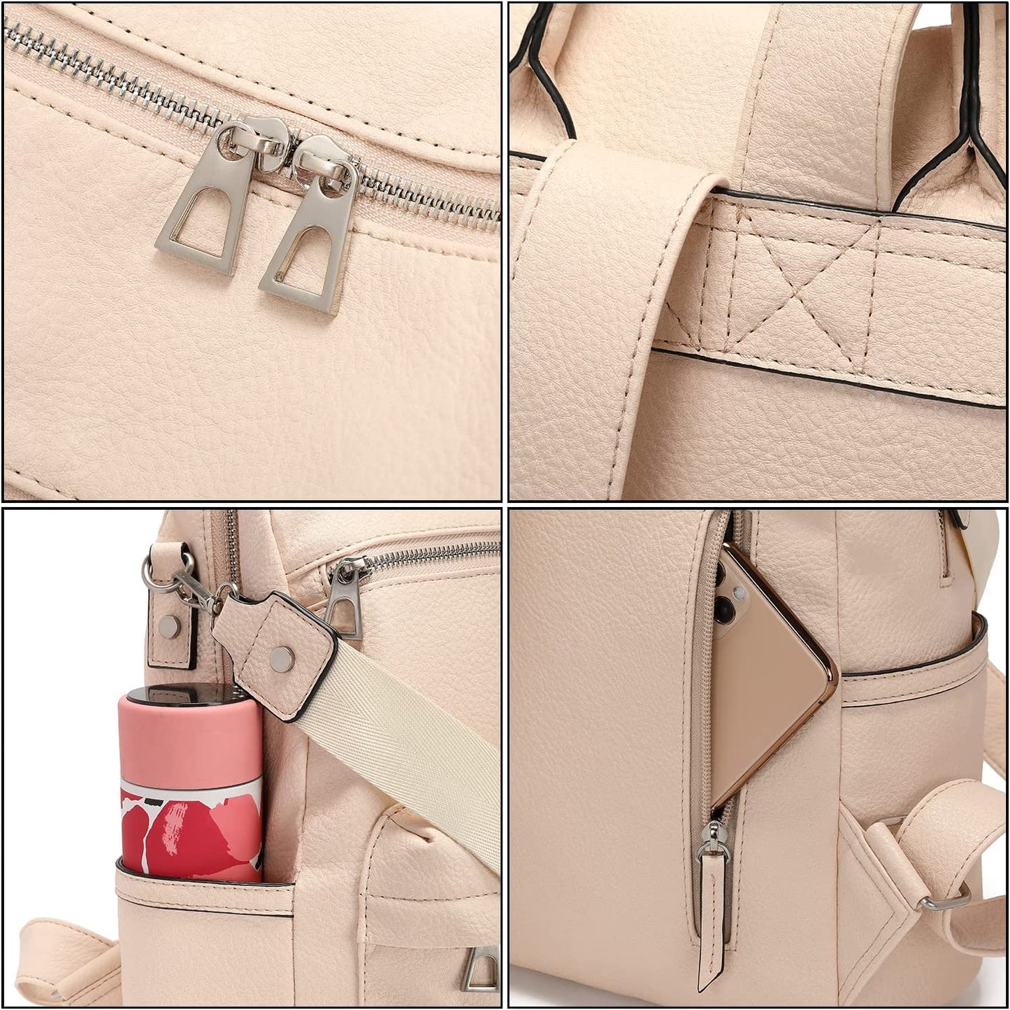 ProArch Premium Leatherate Drycoat Convertible Backpack Handbag Sling Bags for Womens (CreamLD)