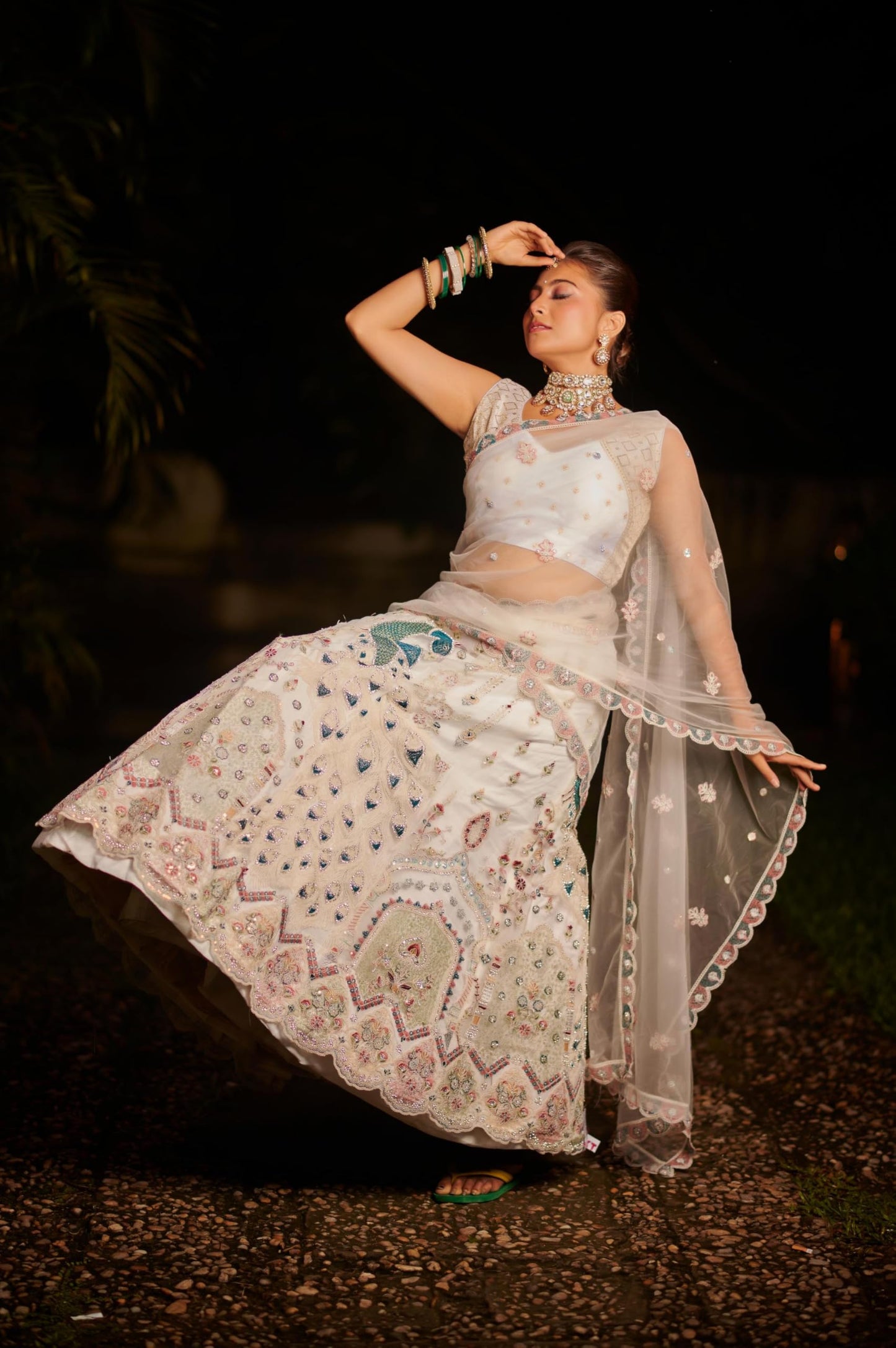 House of Bansal Royal Ivory Lehenga Set, Embellished with Crystals and Threadwork
