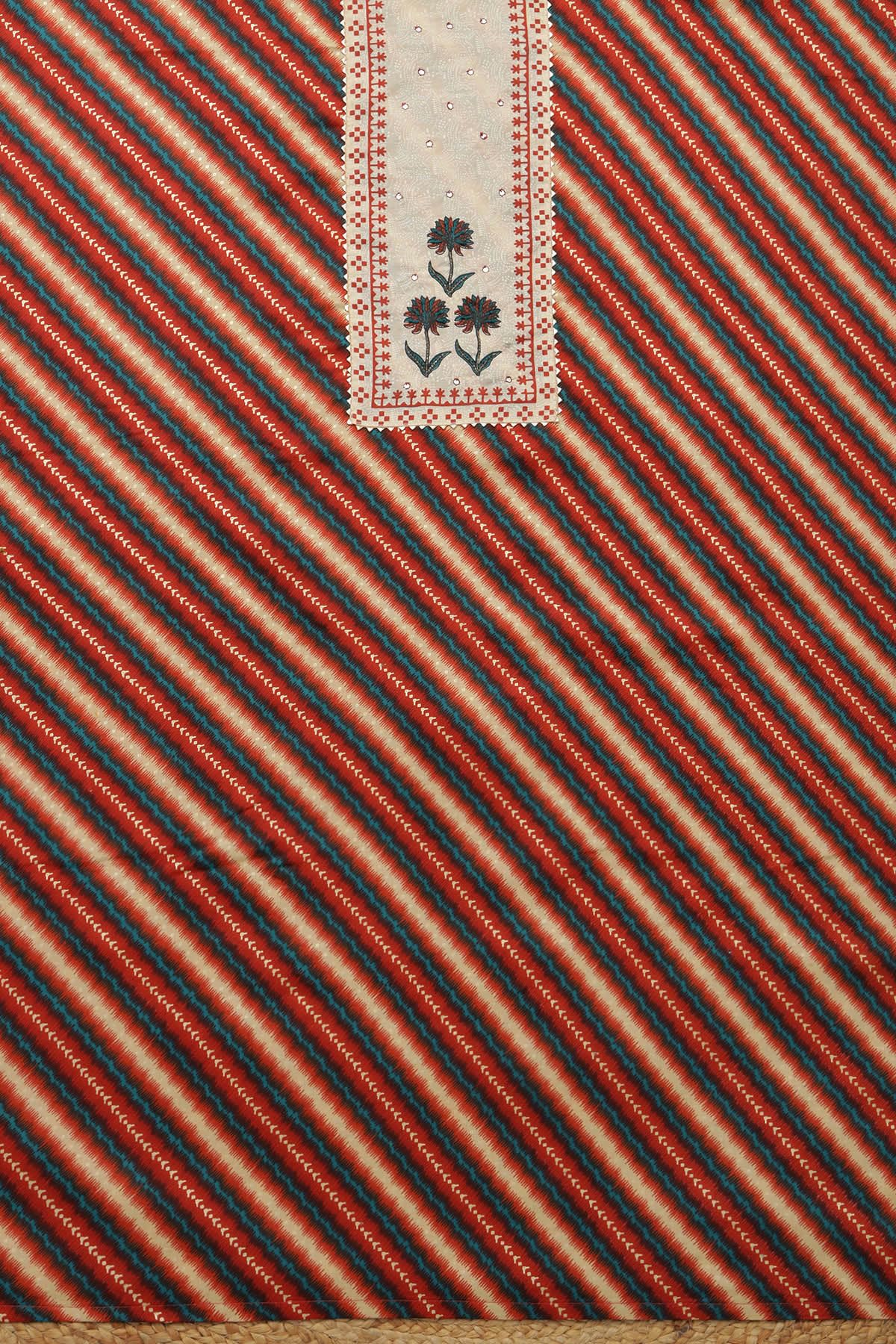 Soch Womens Rust Jam Cotton Striped Unstitch Dress Material With Thread Work