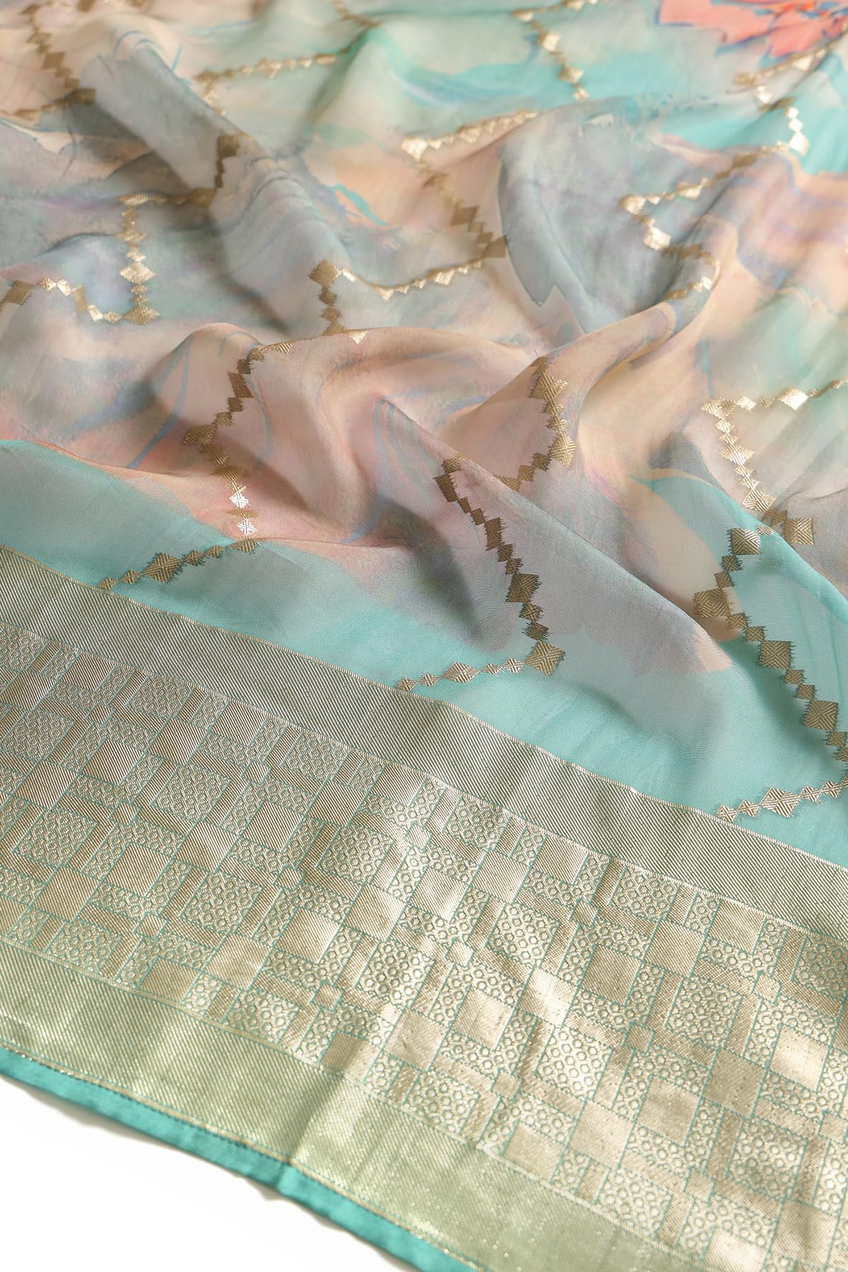 Soch Womens Organza Zari Woven Suit Set With Faux Mirror And Sequins