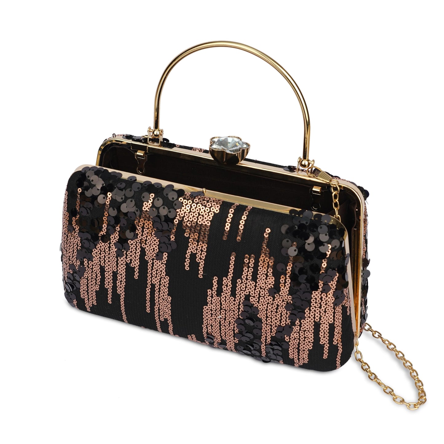 nesAccessories Black Sequin Clutch Evening Bag for Women – Sparkly Party Purse with Detachable Chain, Wedding & Formal Event Handbag (8 x 4.5 Inch)