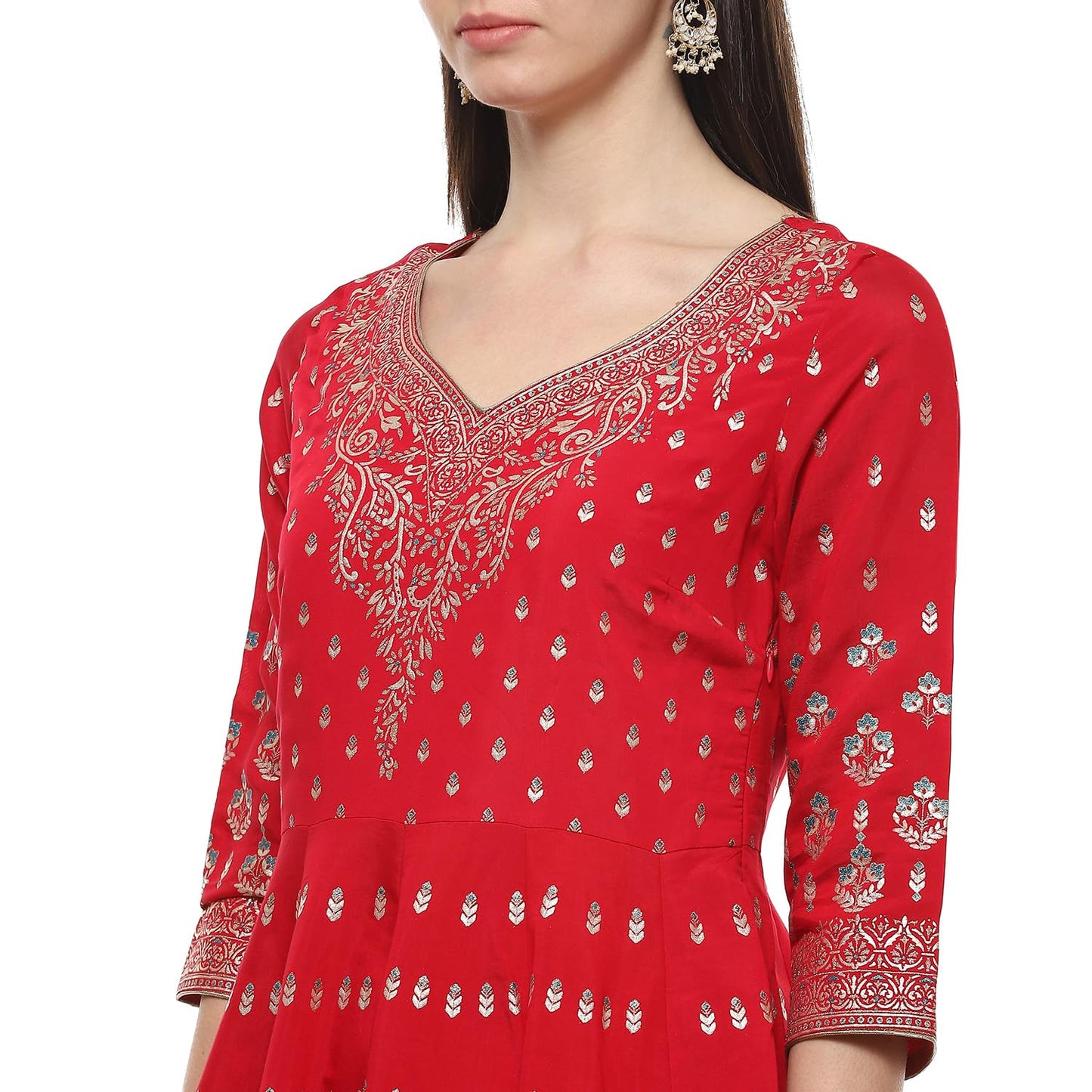 BIBA Silk Women Printed Anarkali Salwar Kurta Dupatta(Skddurgotsa8919_Red_38)