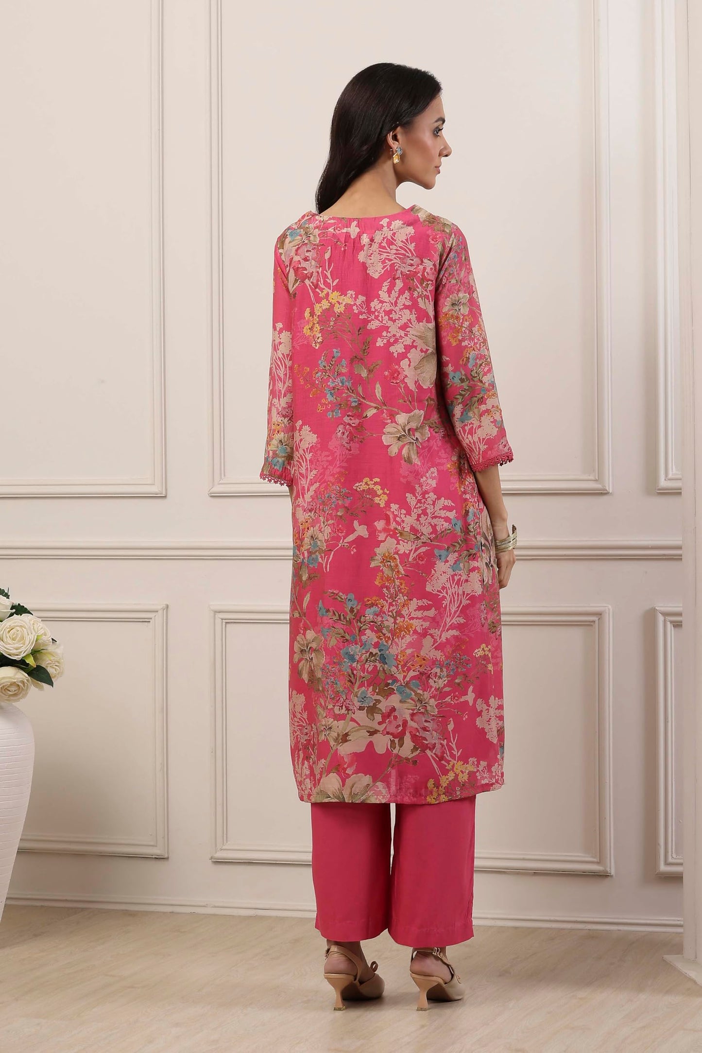 Biba Women Pink Cotton Blend Straight Suit Set_34