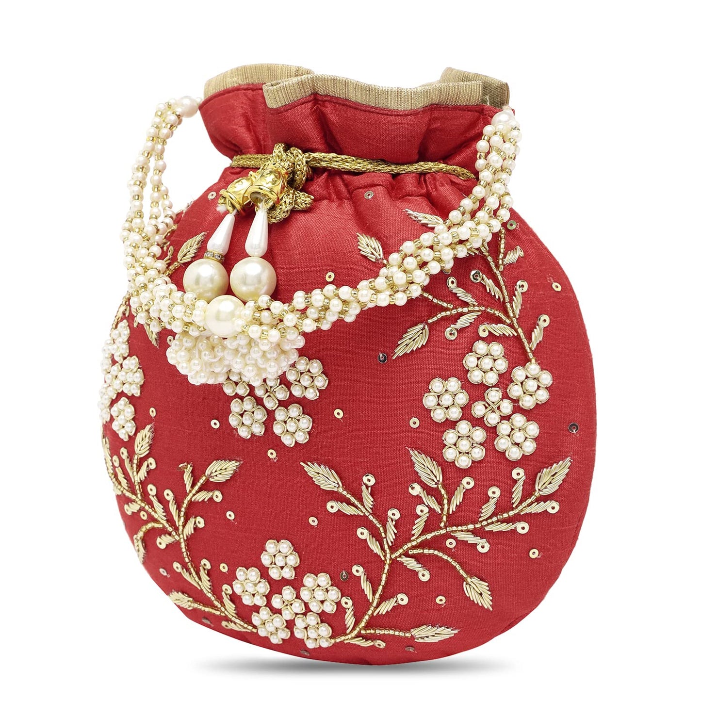 Peora Red Potli Bags for Women Evening Bag Clutch Ethnic Bride Purse with Drawstring(P86R)