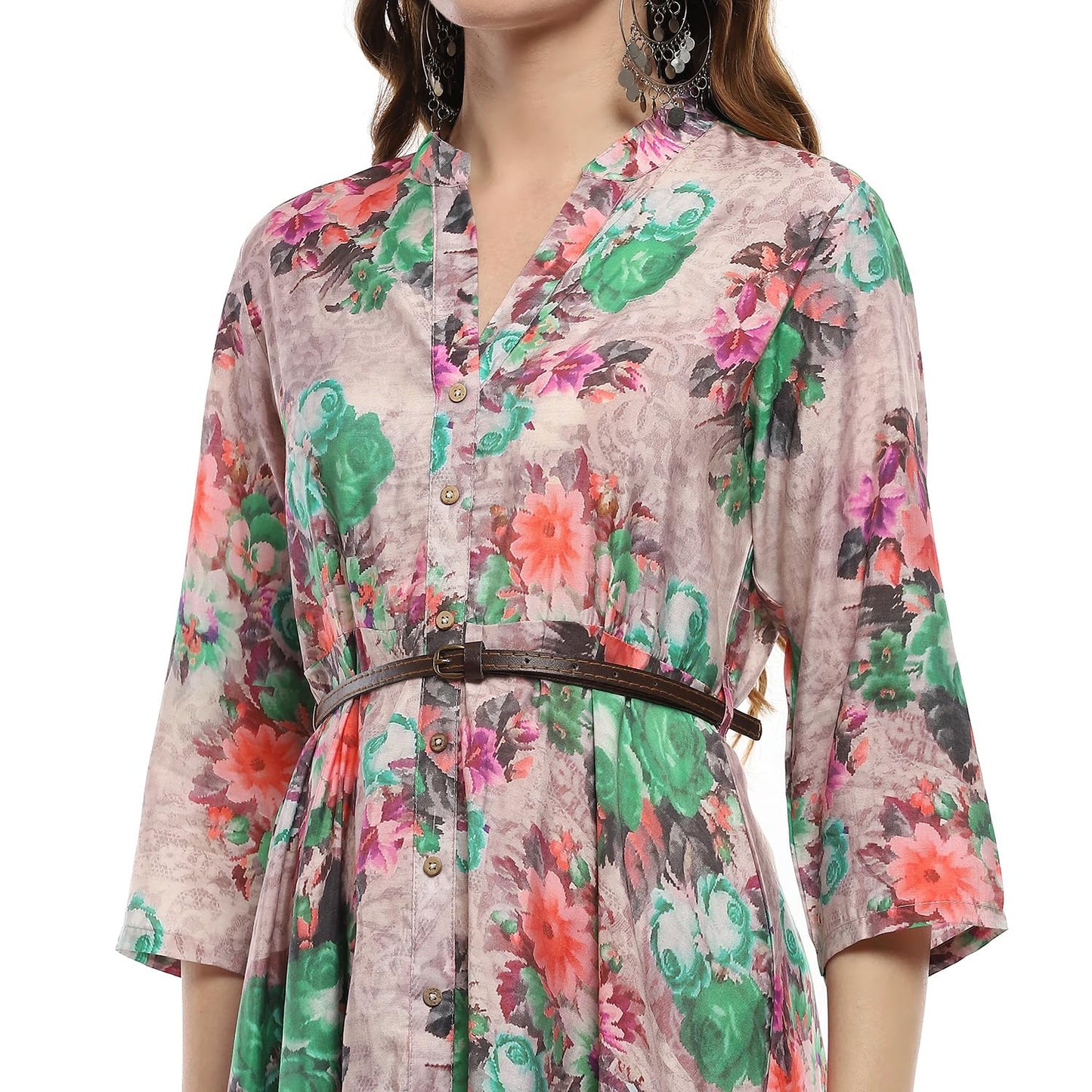 BIBA Women's Rayon Fit and Flare Below The Knee Formal Dress (ASSORTED1775EAW24PINK