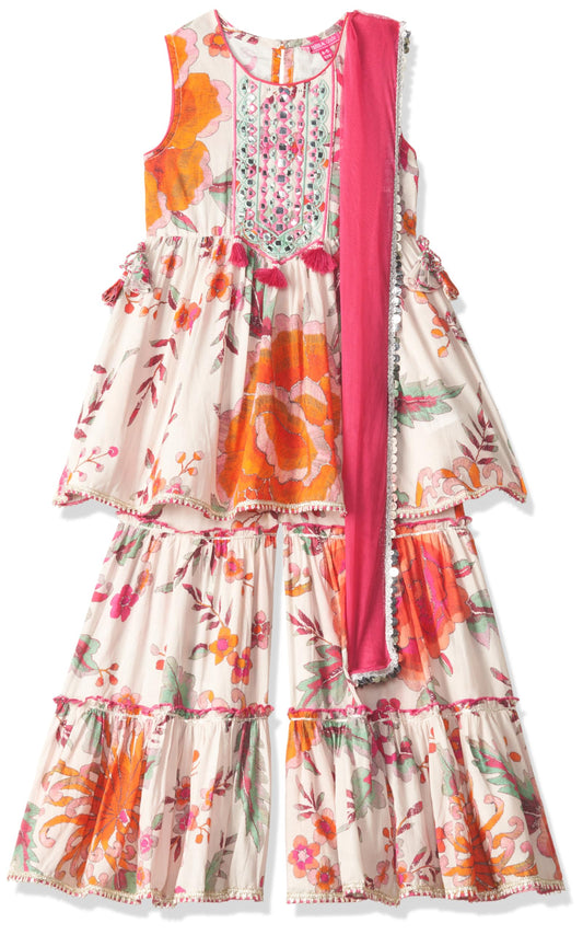 BIBA Girls PRINTED GATHERED KID(KWSPARKLE & SHINE5909_OFF WHITE_7)