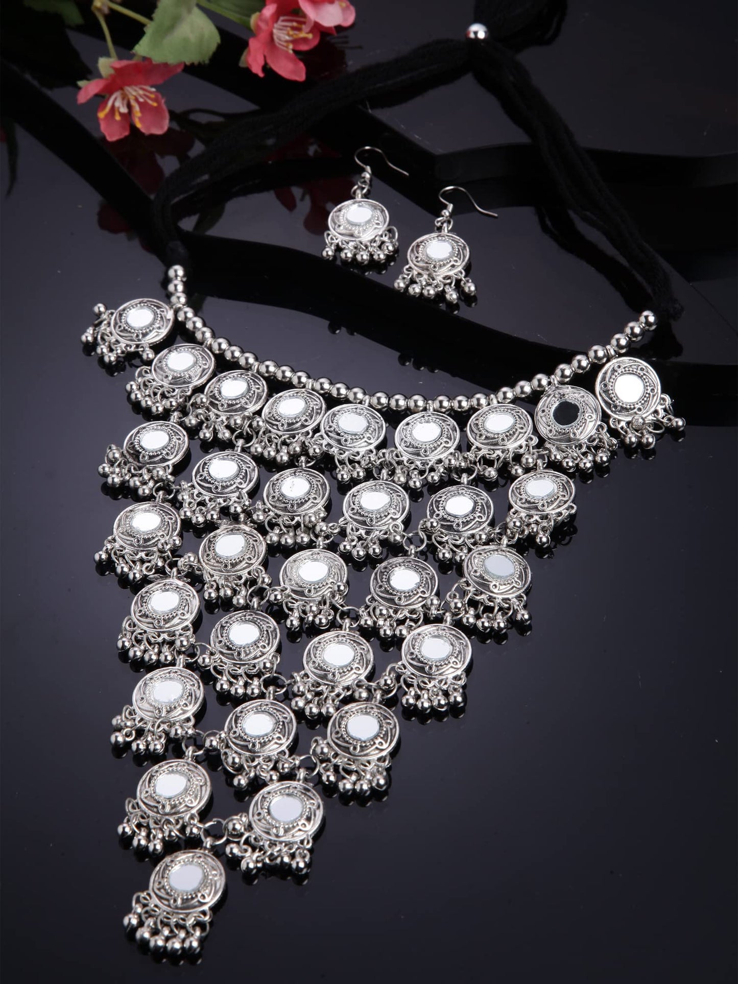 Shining Diva Fashion Latest Stylish Traditional Oxidised Silver Necklace Jewellery Set for Women (13115s)