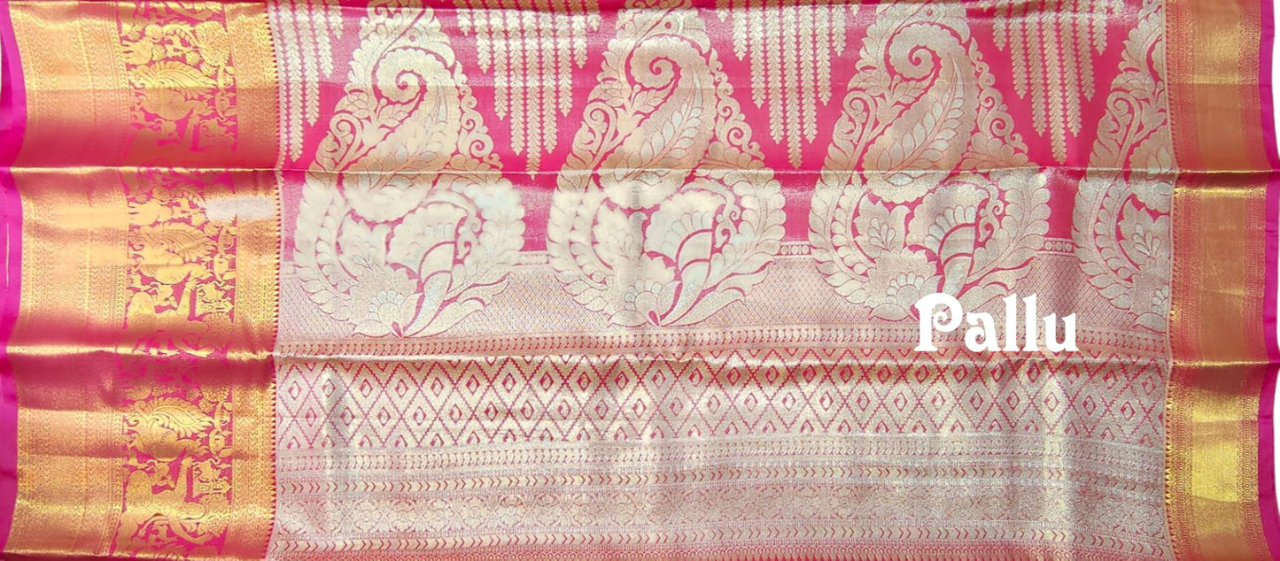 VFCollections Women's Classic Kanchipuram Silk Pure Pattu Sarees, Rich Forest Them design border With Blouse (VFC667-3)
