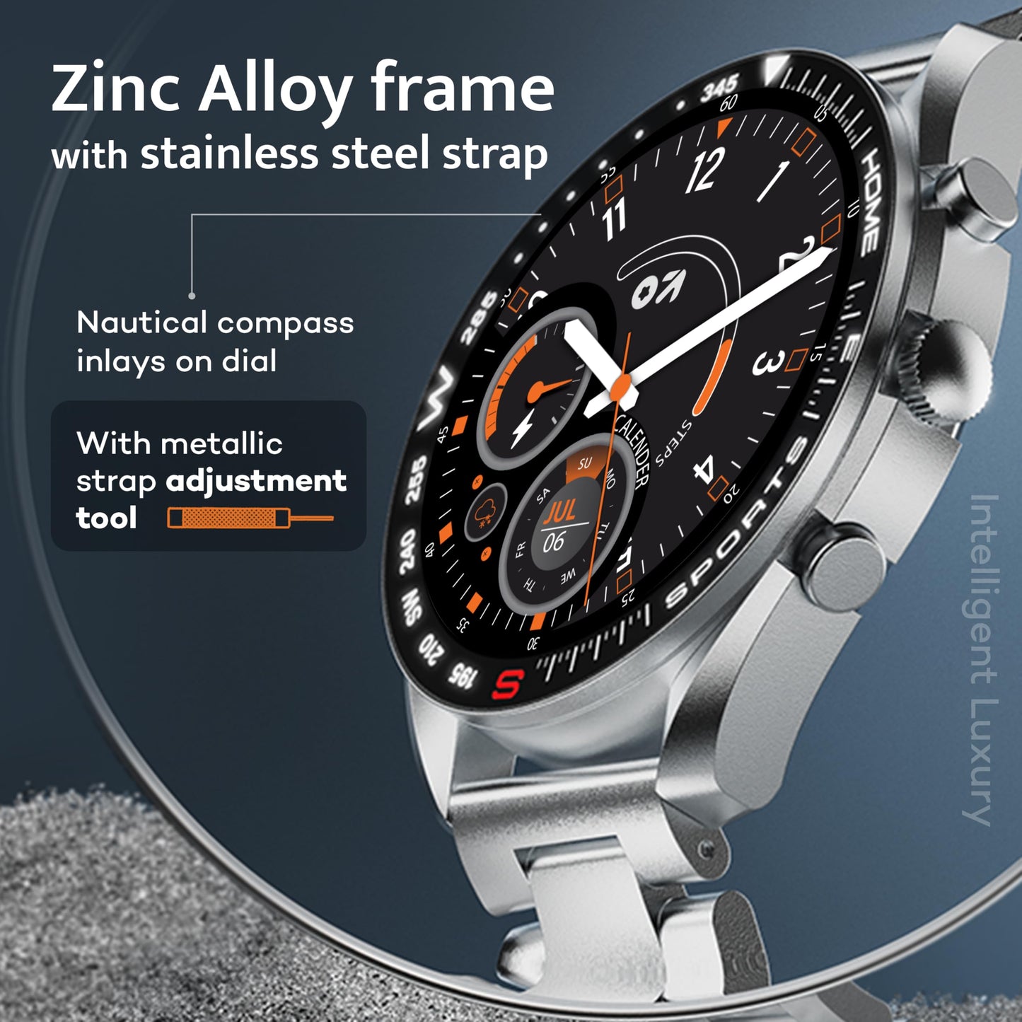 GOBOULT Mirage Smart Watch 1.39''HD Screen, Bluetooth Calling, IP67, Zinc Alloy Frame, 500 Nits Brightness, AI Voice Assistant, SpO2 Monitoring, 120+ Sports Mode (Inox Steel)