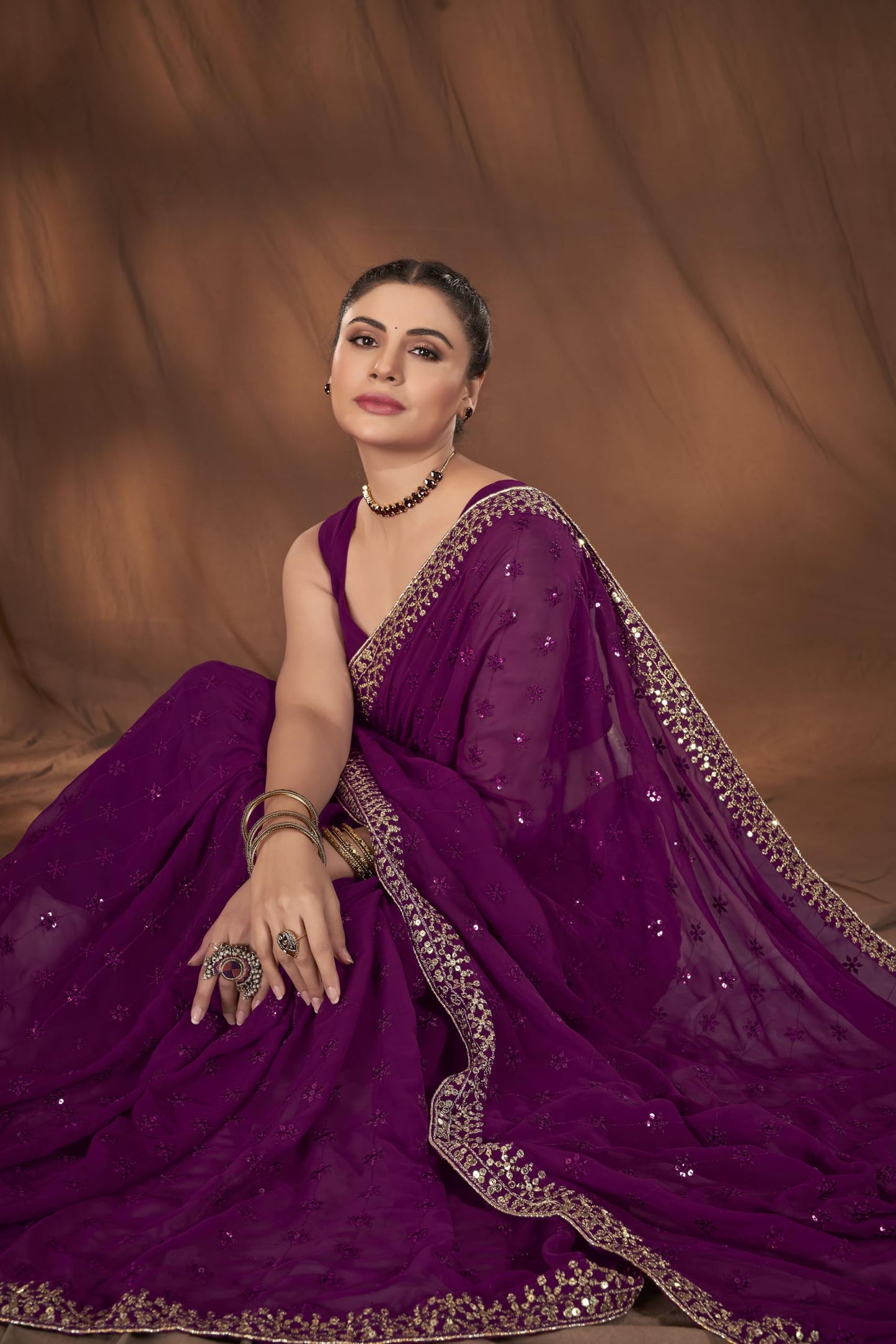 MANOHARI Most Trendy Sequance Georgette Purple Saree for women_MN1917