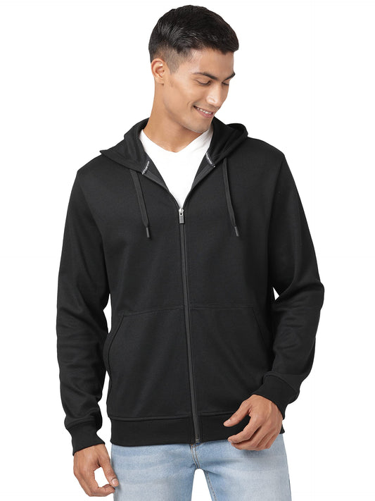 Jockey AM61 Men's Super Combed Cotton Rich Pique Fabric Ribbed Cuff Hoodie Jacket_Black_XL