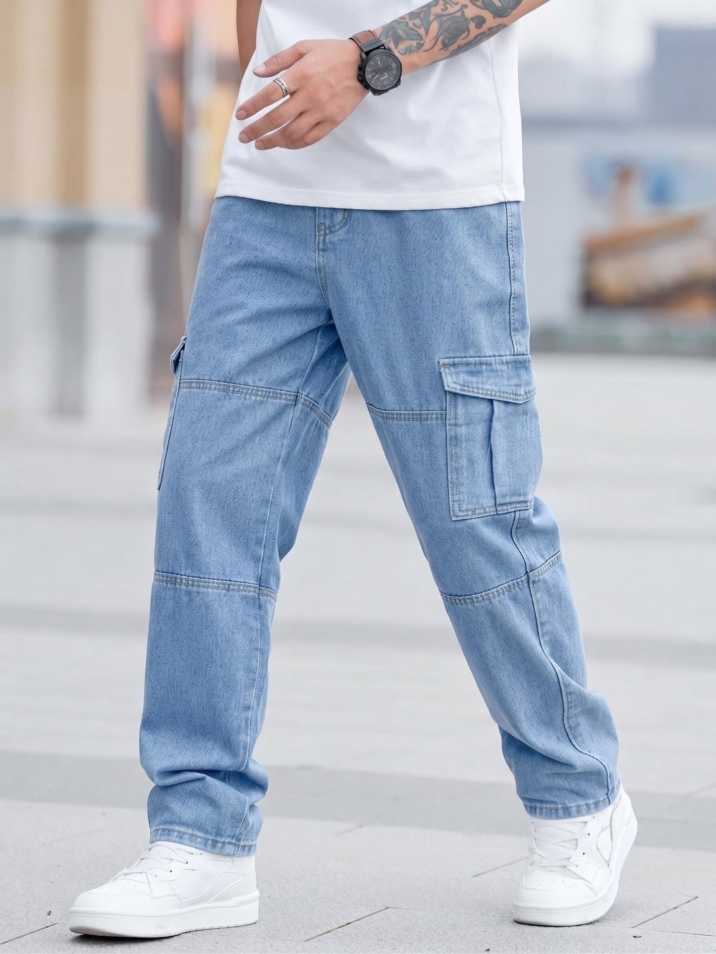 Men Loose Fit Men's Flip Pocket Cargo || Mens Stylish Cotton Loose Fit Denim Jeans || Multi-Pocket Styling || Perfect for Casual Fashion || Comfortable Classic Men's Outerwear (MDJ-3)