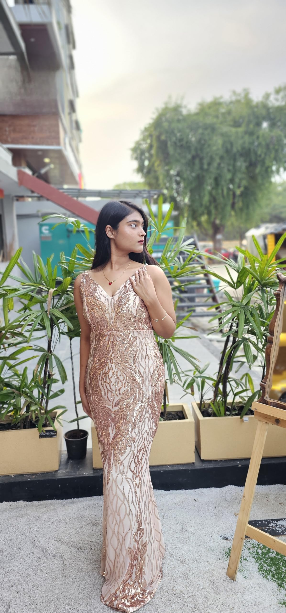 Rashmi Girls Collection Regal Elegance Peach Sequin Bodycon Gown - Royal Dress