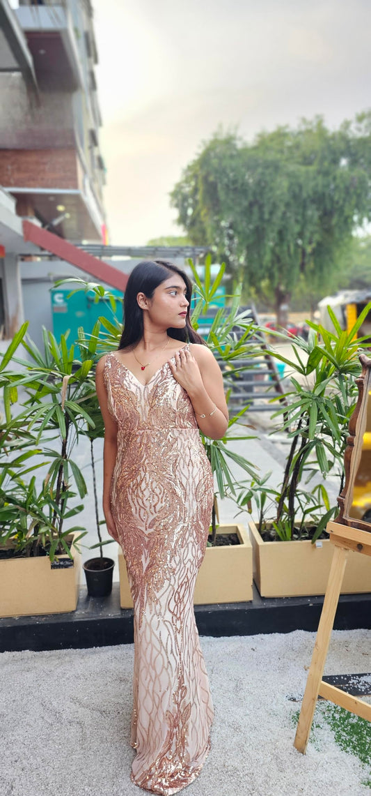 Rashmi Girls Collection Regal Elegance Peach Sequin Bodycon Gown - Royal Dress