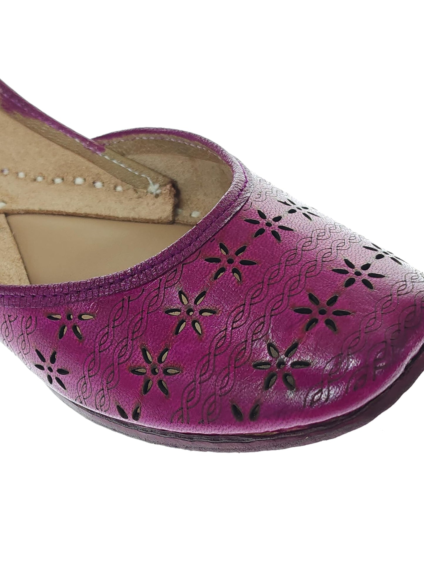 Fulkari Women Magenta Dark Cutwork Casual Genuine Soft Leather Jutis | Bite and Pinch Free Juttis | Punjabi Jutti | Girl's Office Flat Ladies Mojari | dailywear Ethnic Juti | 36