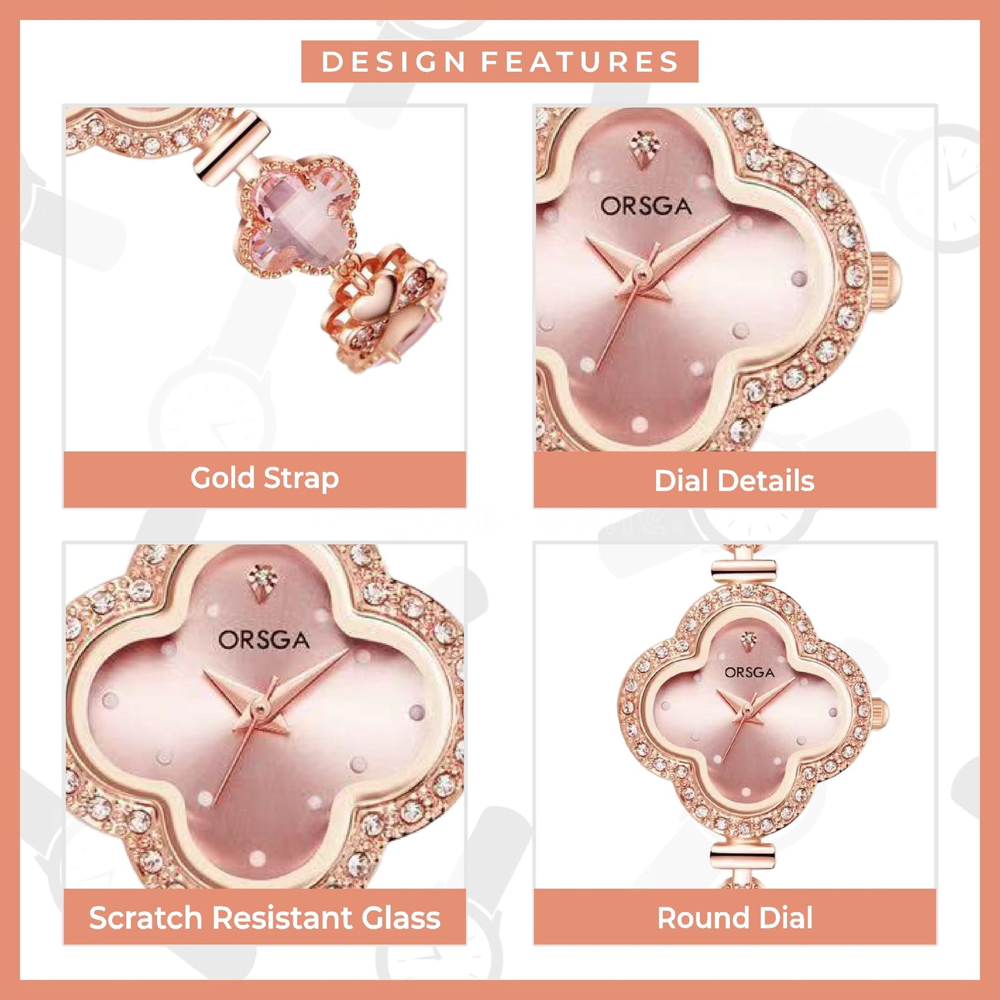 ORSGA Watches For Women CLOVER Shape Bracelet Stainless Steel Watch For Women - Latest Unique Women Watch Rose Gold Wrist Analog Ladies Watch Women Watches - Pink