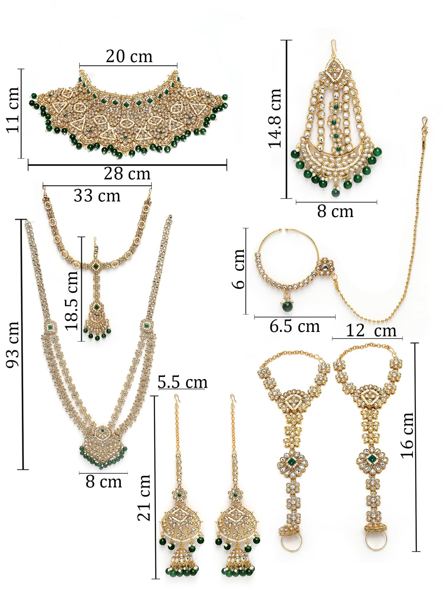 Karatcart Gold Plated Green Stone Handcrafted Traditional Kundan Dulhan Bridal Jewellery Set