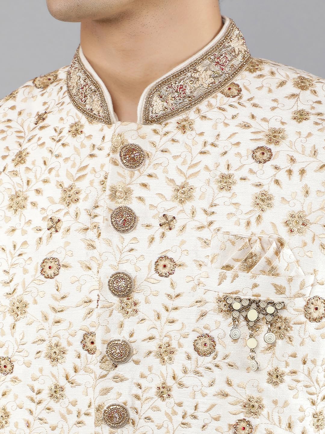 Manish Creations Men's Floral Embroidered Sherwani Set