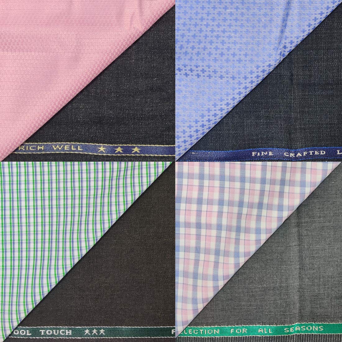 Raymond Fabrics Makers Men's Poly Cotton Combo of Unstitched Plain Shirt and Trouser Fabric Set - Gift Pack (Multicolour, Free Size)- Set of 4