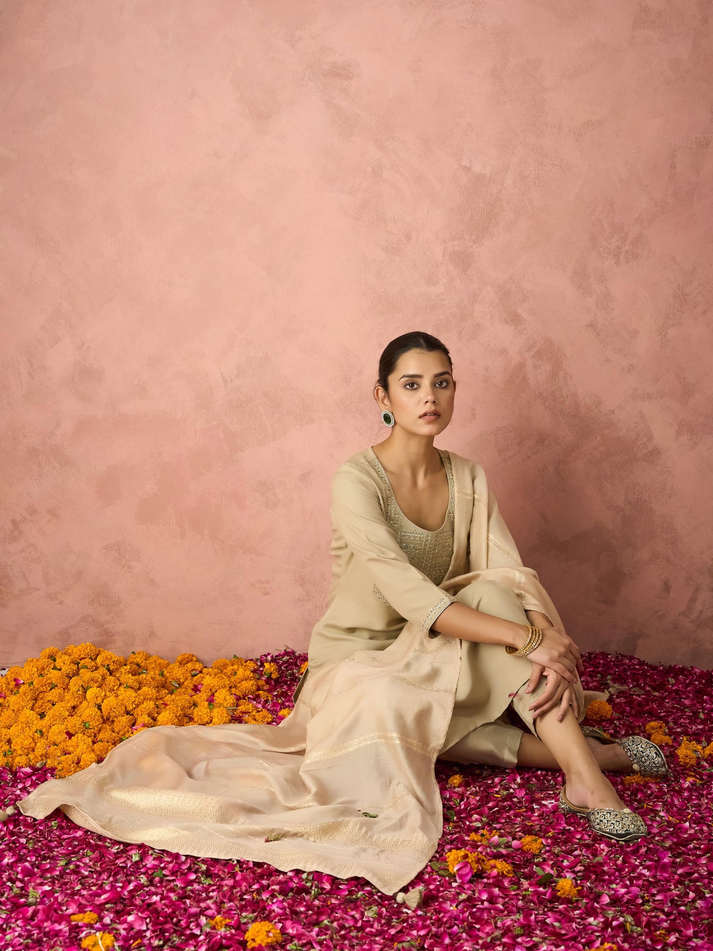 Hritika Cotton Blend Embroidered Kurta with Pants and Dupatta Set | Ethnic Set | Suit Set | Kurta Set | Wedding Suit Set for Women