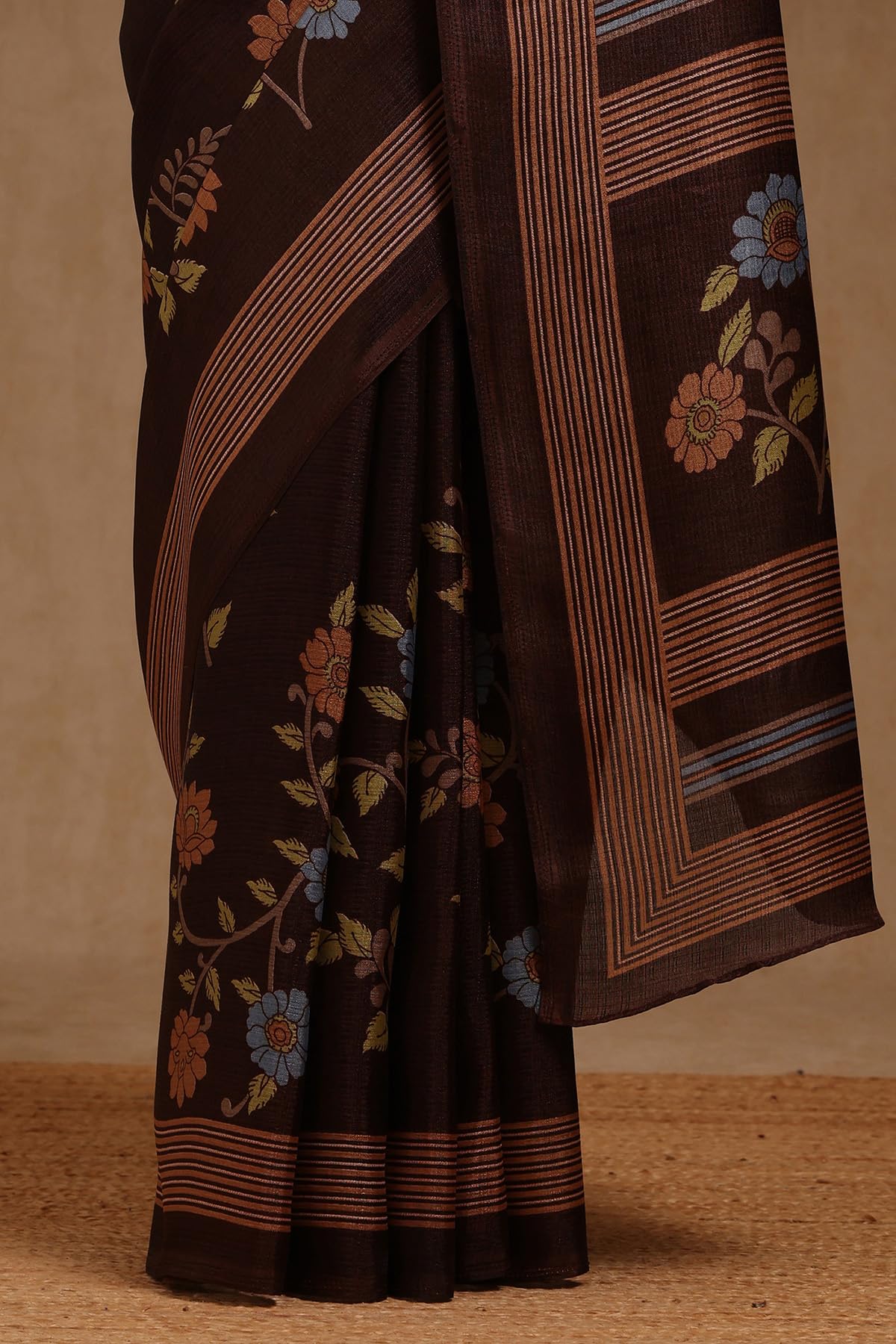 Soch Womens Brown Art Silk Floral Print Saree
