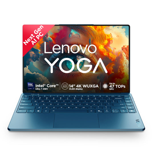 Lenovo Yoga Slim 9 Intel Evo Core Ultra 7 258V Touchscreen Laptop (32GB RAM/1TB SSD/14 (35.5cm)/4K WQUXGA OLED/AI PC AI Now/Copilot+ PC/Windows 11/Office 2024/1Yr ADP/Teal/1.2Kg), 83CX002LIN