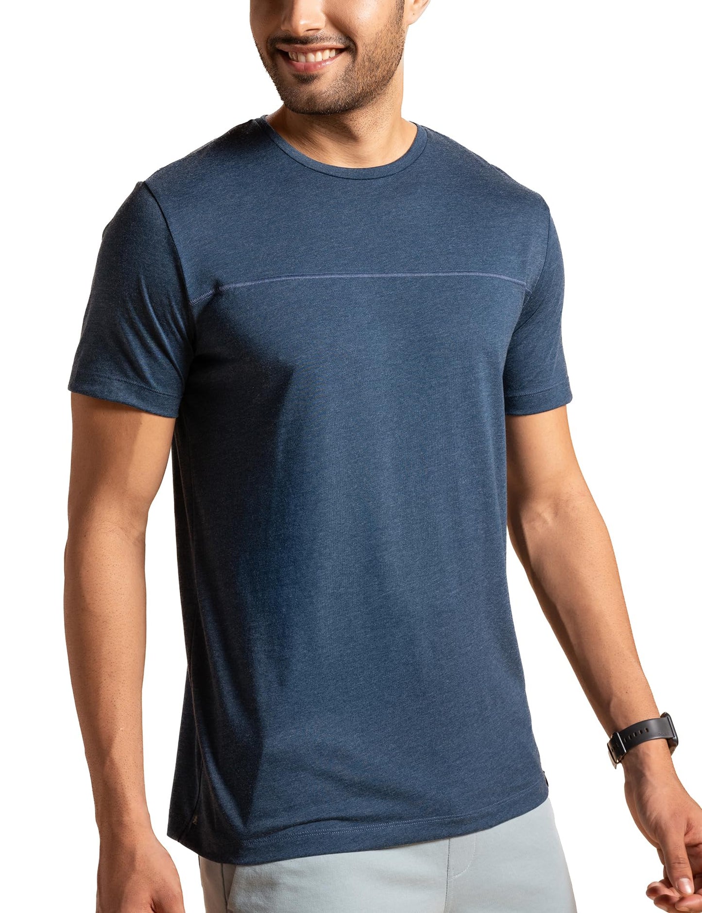 DAMENSCH Regular Fit Cotton Blend Tshirt Half Sleeve Crew Neck Comfortable Casual Lightweight Premium Vortex Elemental Breeeze Tshirts for Men Pack of 1-Teal Haze-L
