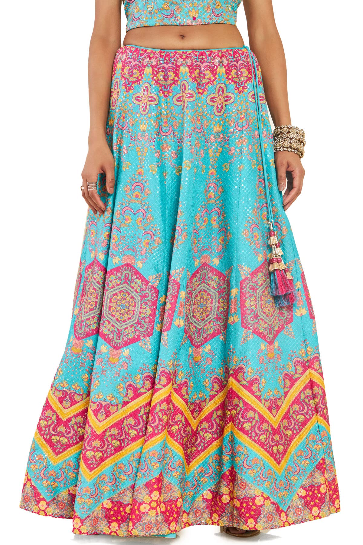 Soch Women Blue Cotton Blend Floral Lehenga Choli (8907175296448_Blue_Large)