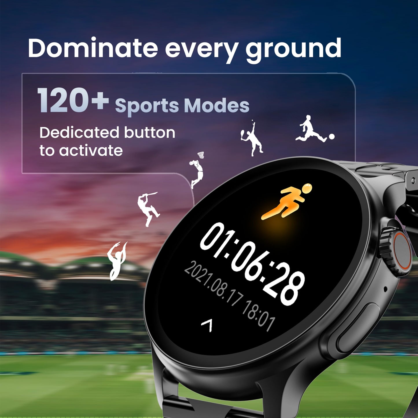 GOBOULT Crown R Pro 2 Smartwatch 1.43''HD AMOLED Display, BT Calling 5.2, 600 Nits Brightness, IP67, 150+ Watchfaces, 120+ Sports Modes, AI Voice Assistant, SpO2 Monitoring (Charcoal Black)
