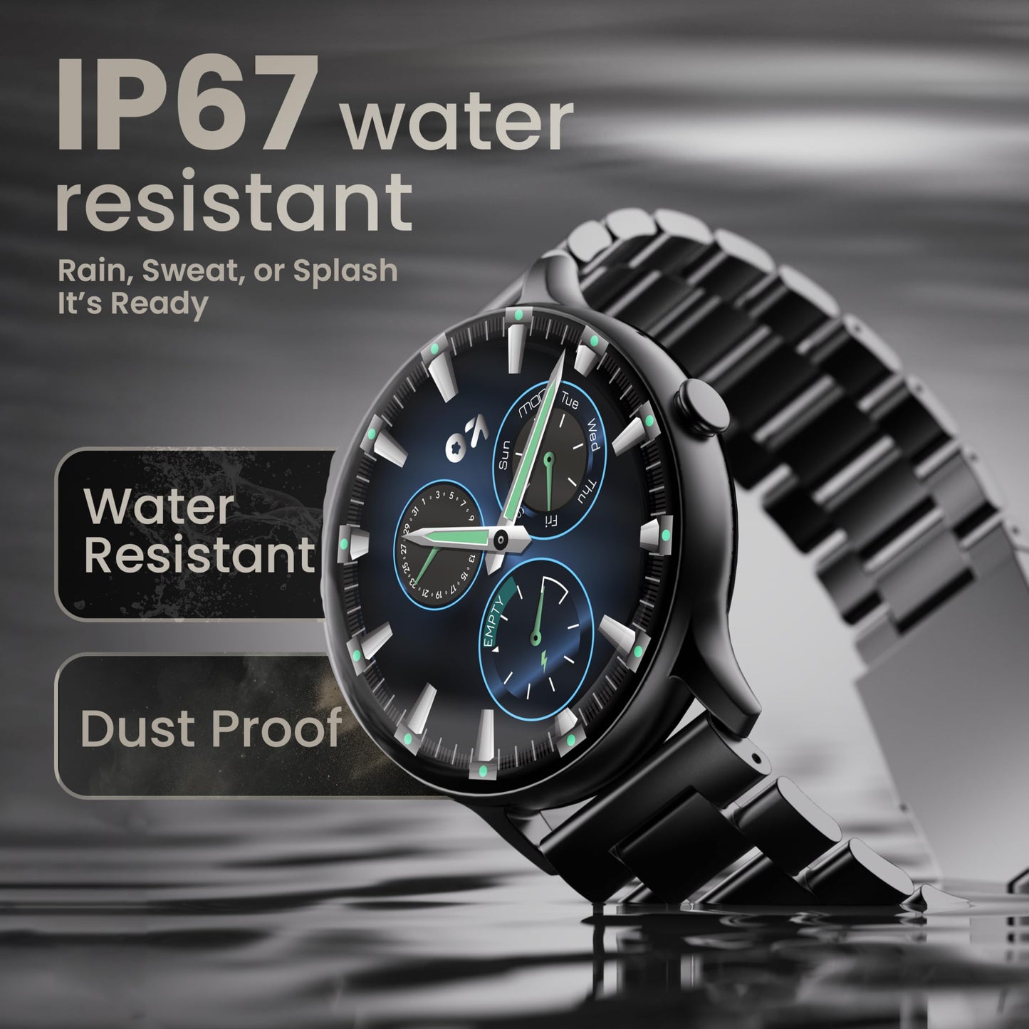 GOBOULT Dire Smartwatch: 1.38'' 2.5D Curved HD Display, BT Calling, 500 Nits Brightness, IP67, 250+ Watchfaces, 120+ Sports Modes, AI Voice Assistant, SpO2 Monitoring (Jet Black)