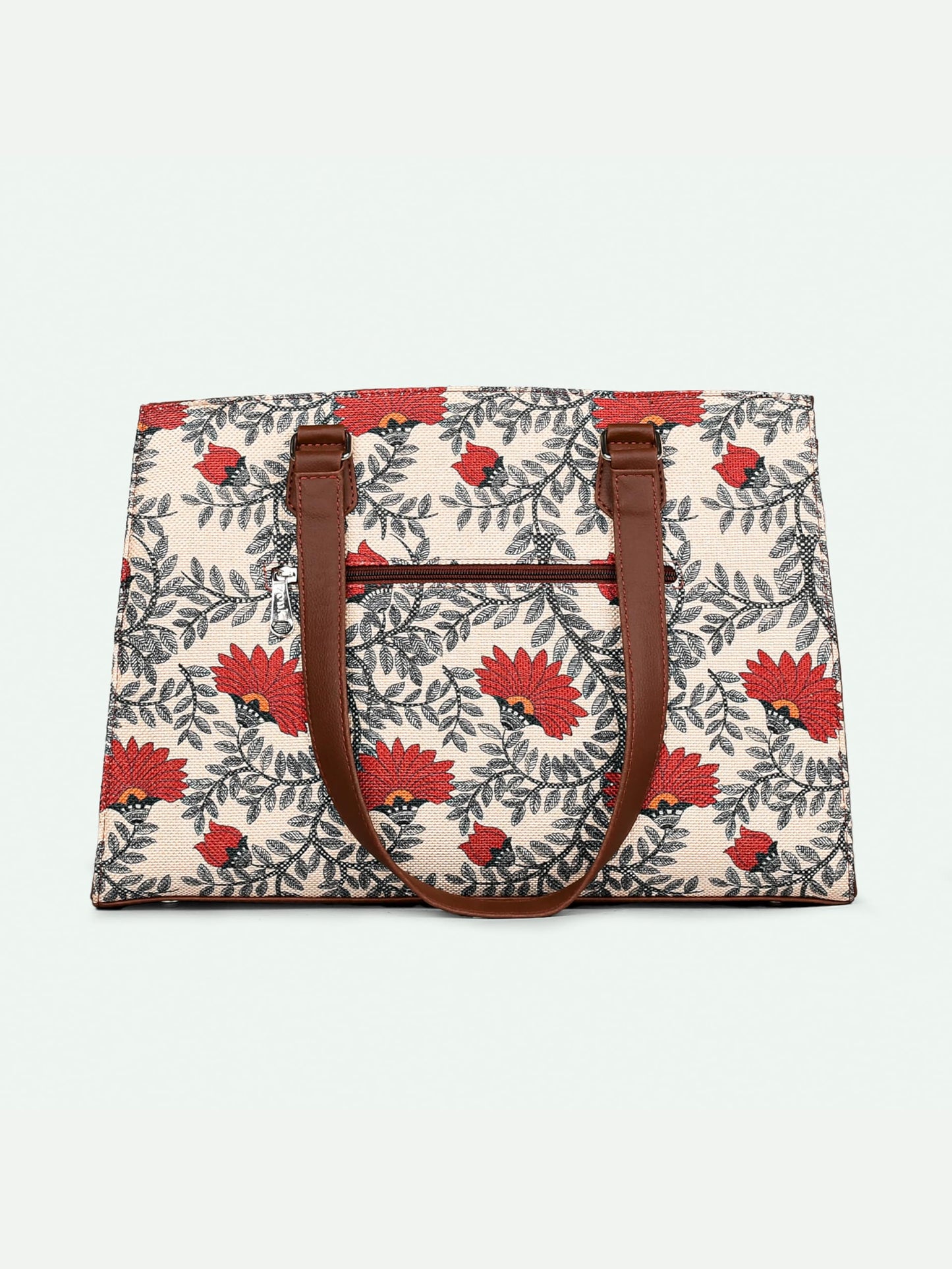 ZOUK Nawabi Couture Statement Business Bag | Jute | Vegan Leather Handcrafted Shoulder Bag Ideal For Office Use| Beige and Red