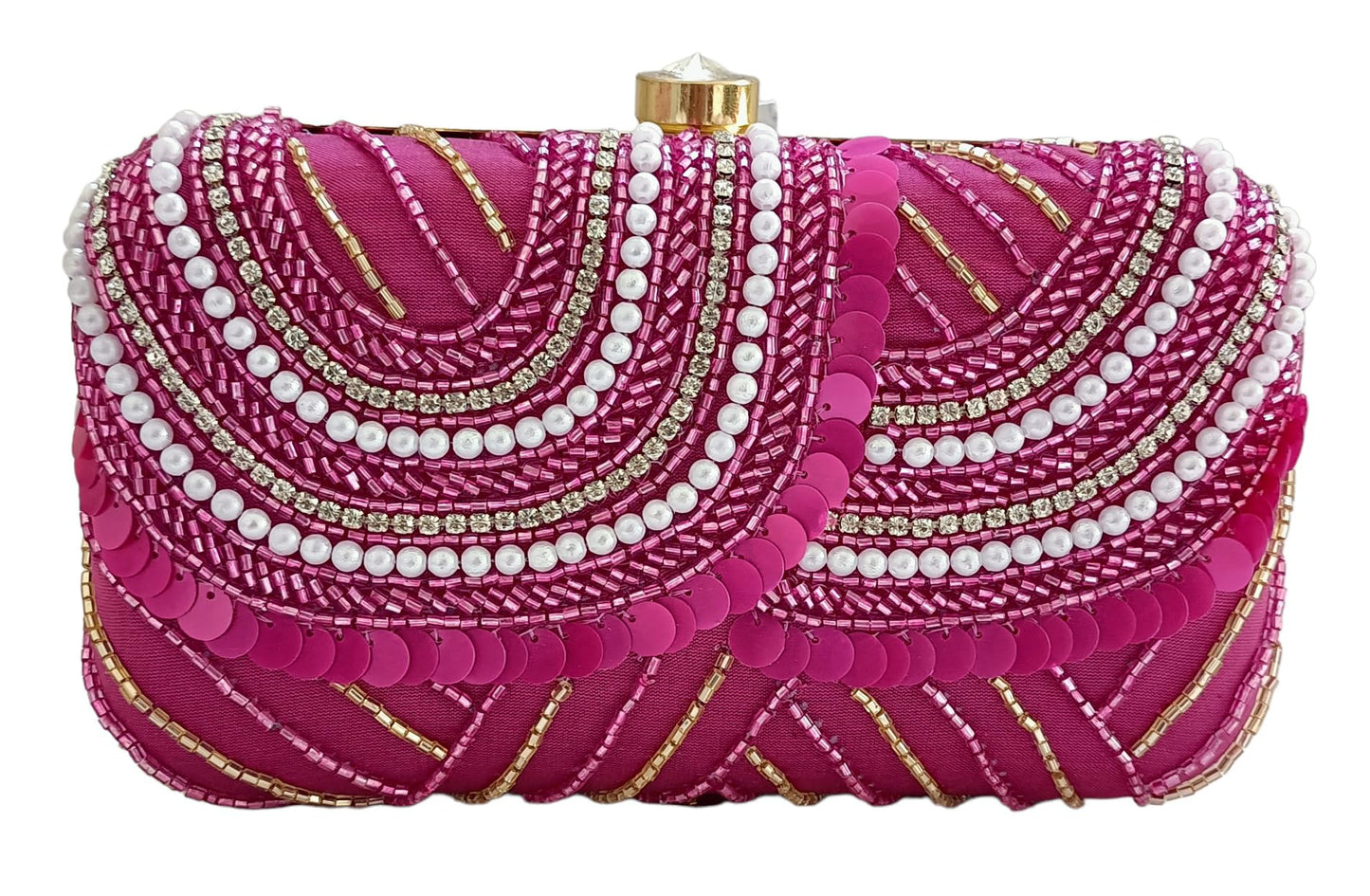 DUCHESS Women Hand Embroidered Sequins Box Clutch for Wedding Party (Pink)
