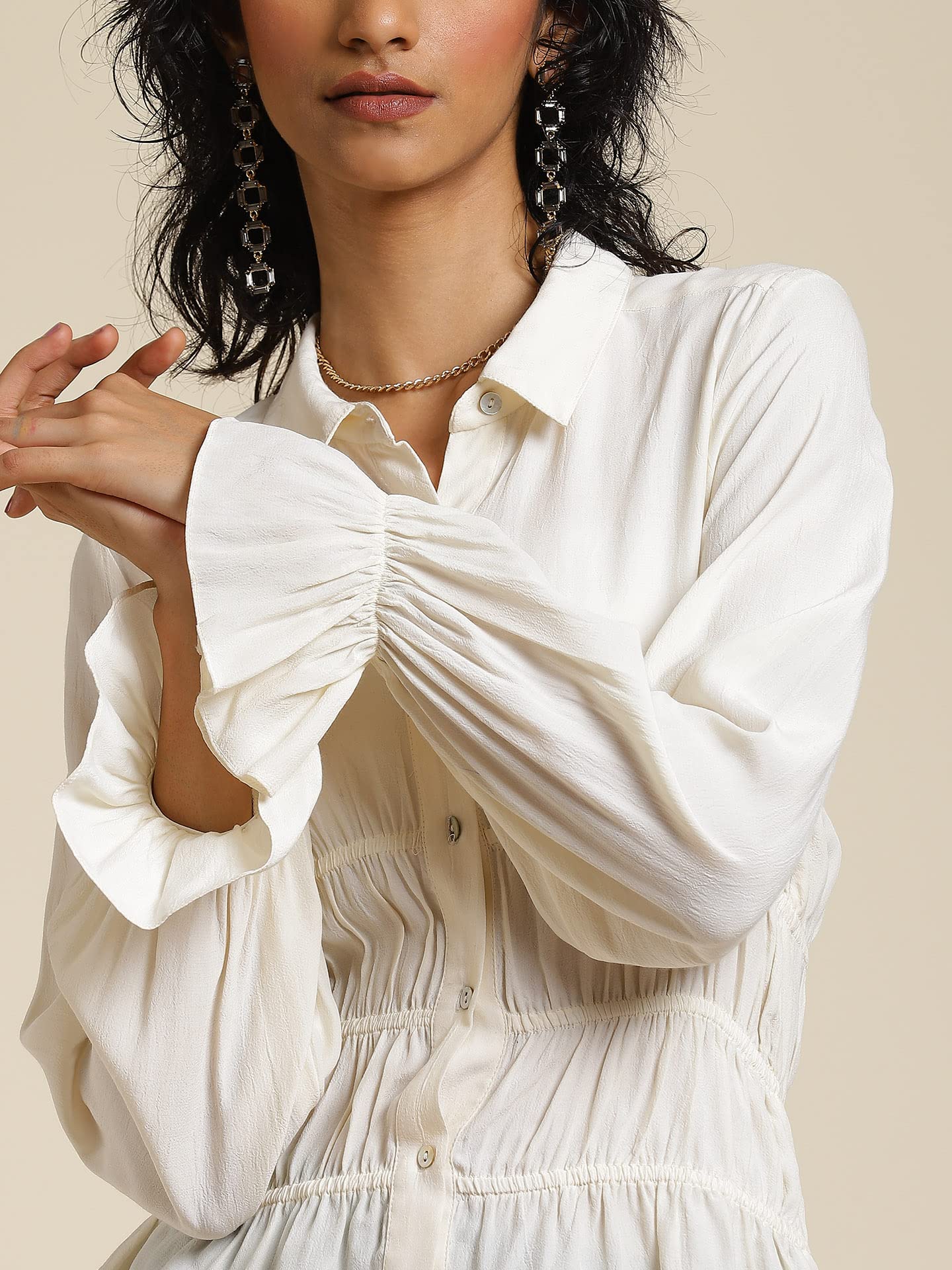 Label RITU KUMAR Off White Collar Neck Full Sleeves Shirt