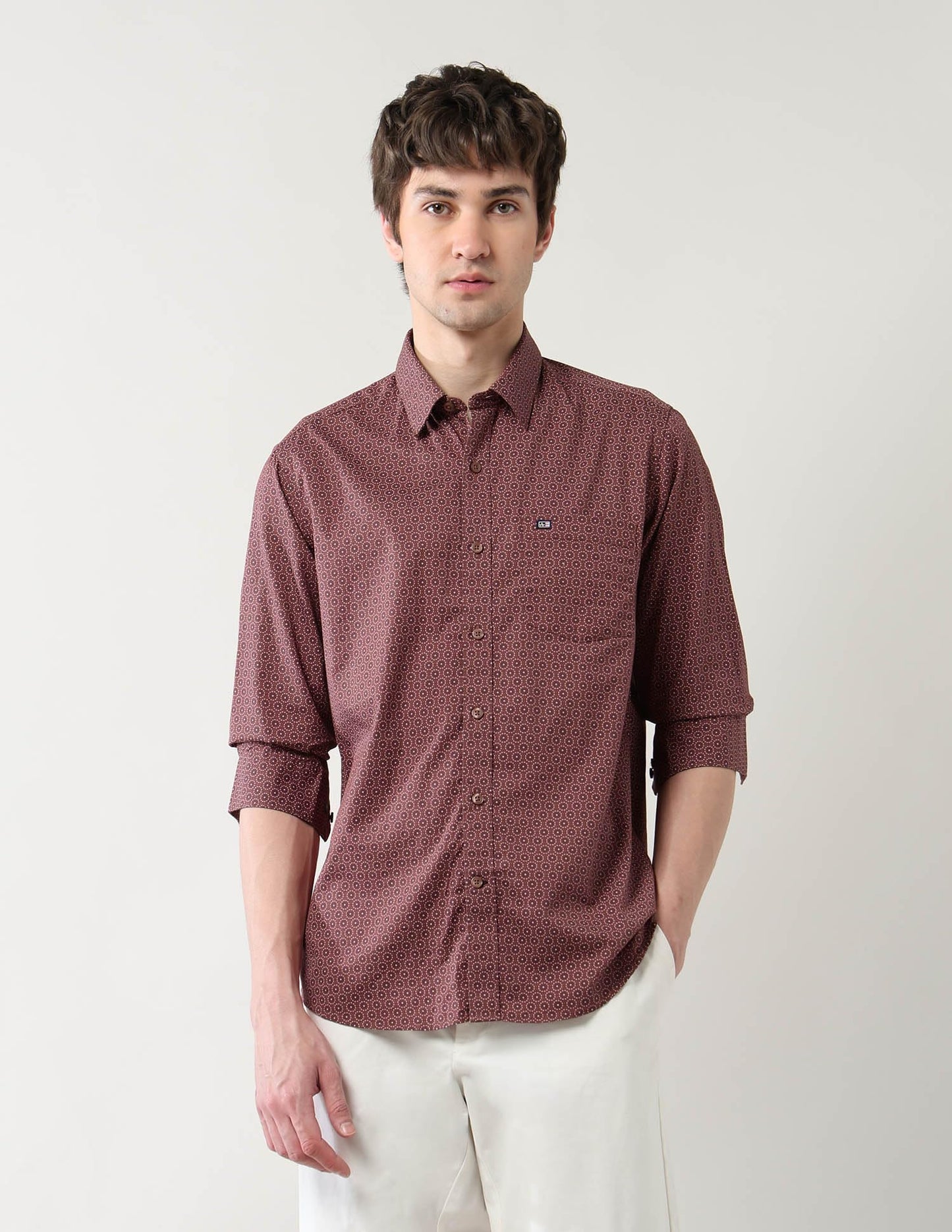 Arrow Sports Men's Floral Slim Fit Shirt (ASAJSH1740_Burgundy