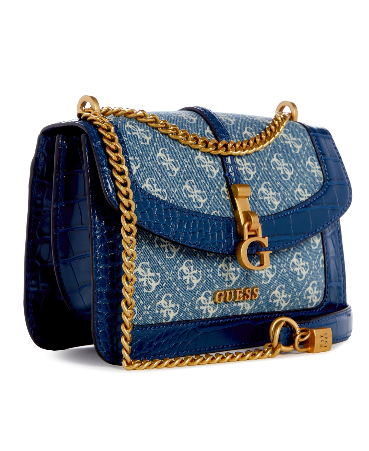 GUESS Women's Blue Cotton Logo Crossbody Bag