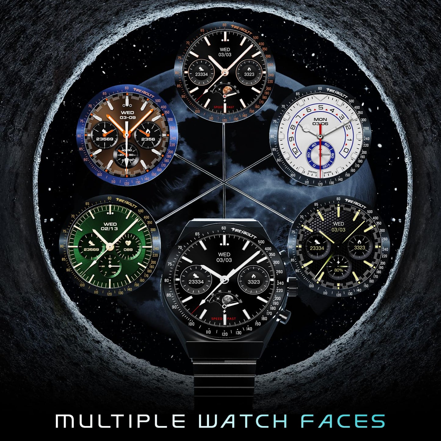 Fire-Boltt Spacewatch 36.3mm (1.43 inch) AMOLED Display, Wireless Charging, Metallic Frame, Stainless Steel Luxury Straps, Complete Health Suite, Bluetooth Calling, Sports Modes