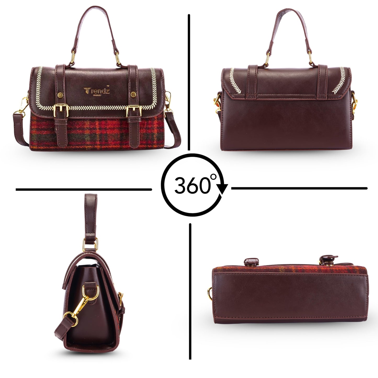 Trendz Firenze Bella Luxe – Womens Handbag, Sling Bag & Satchel | Premium Faux Leather & Fabric Shoulder Crossbody with Top Handle & Long Strap – Compact Luxury Bag