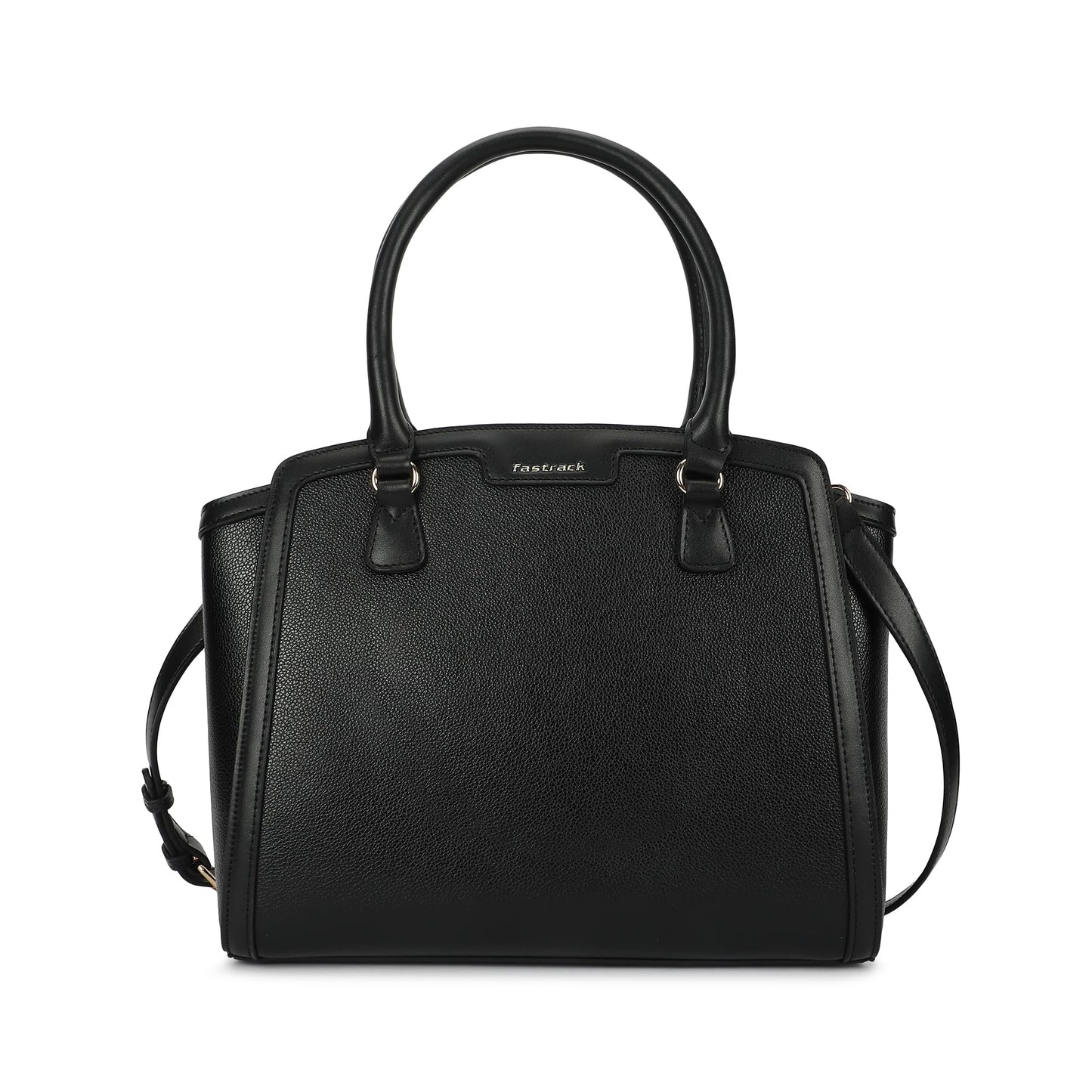Fastrack Black Core Satchel | Women’s Faux-Leather Handbag in Black | 2 Compartments, Zipper Pockets, External Pocket & Detachable Strap | Gold Hardware