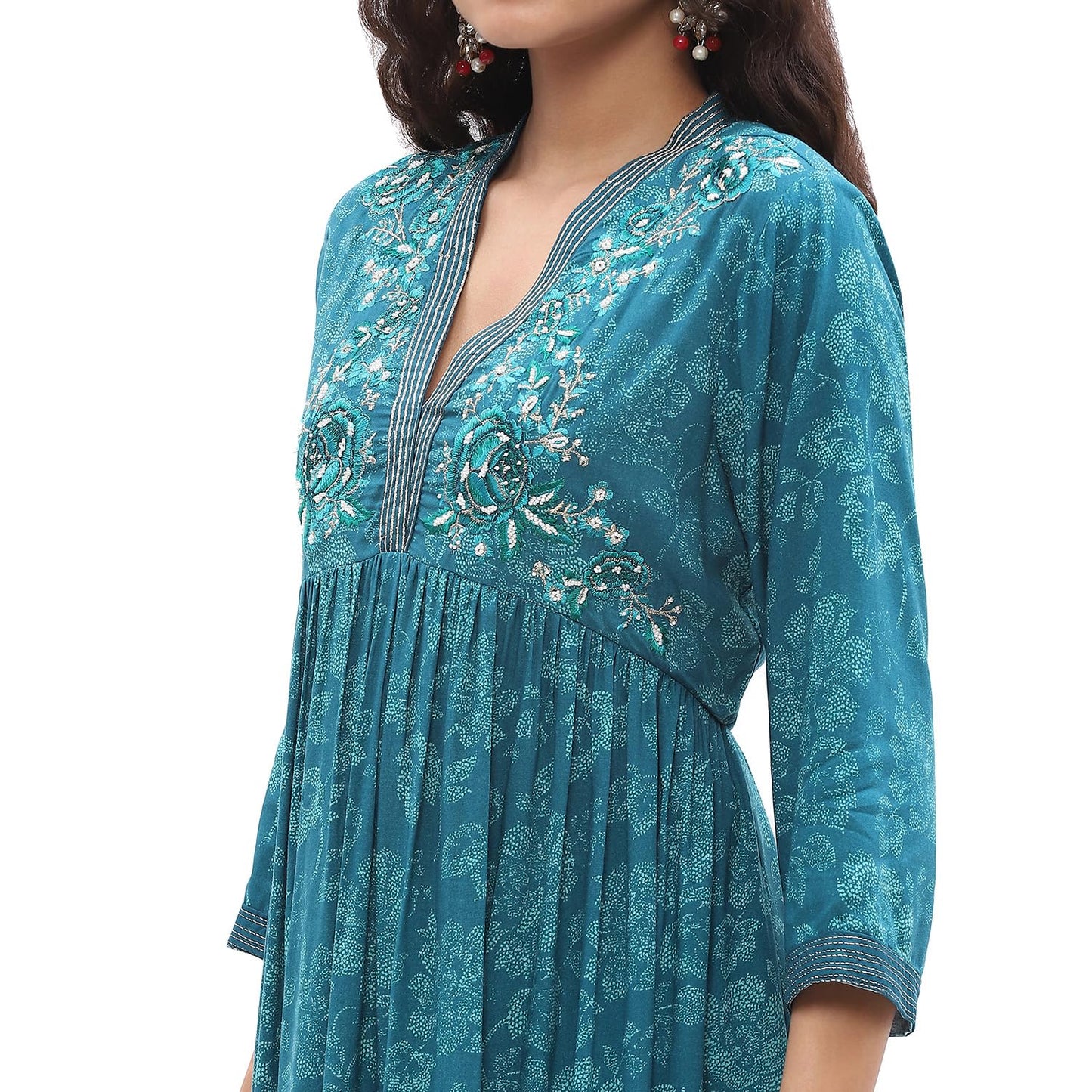 BIBA Women's Rayon Kurta Sets (SKDASRT10215AW24TEL_Teal Blue