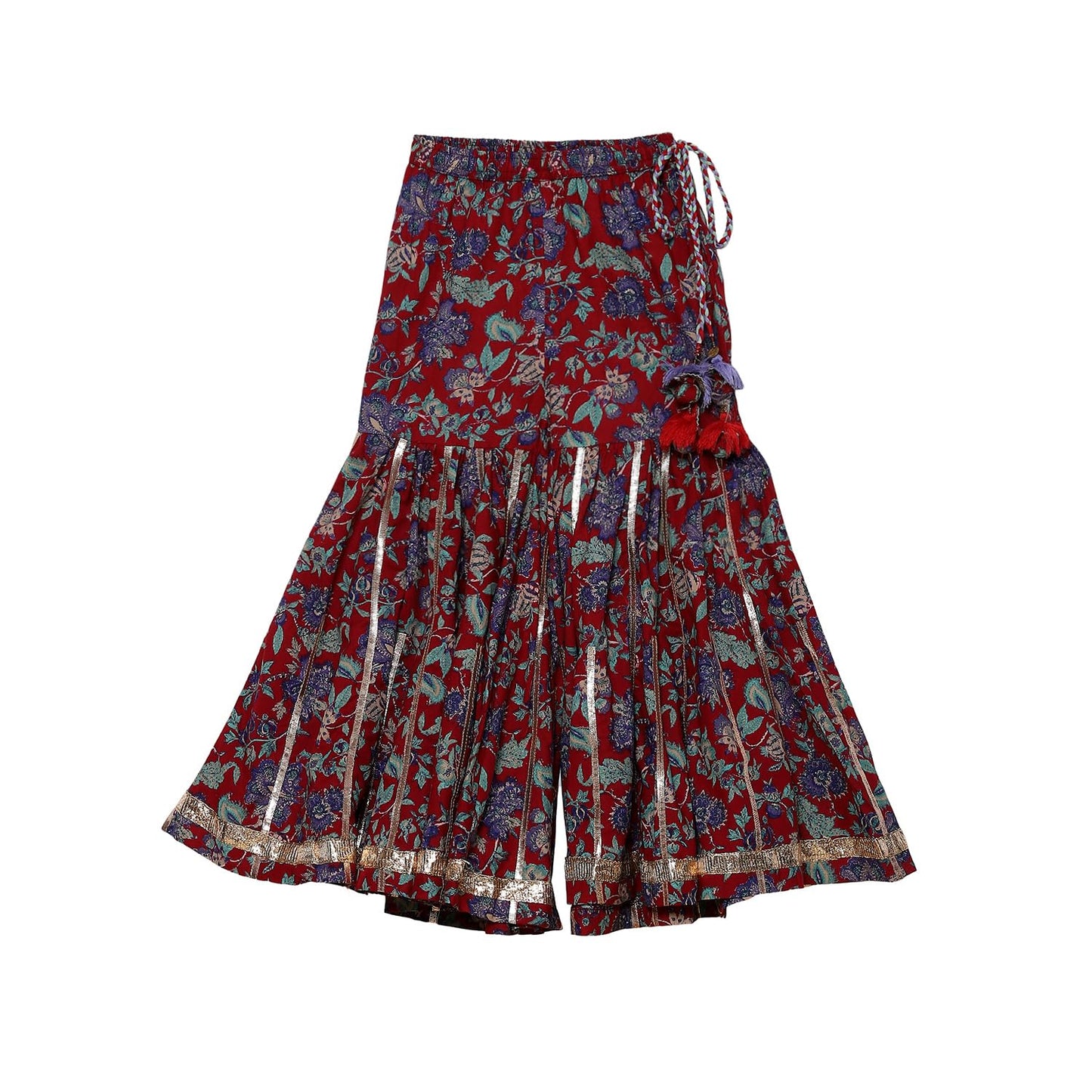 BIBA Girl's Rayon Kurta, Sharara, Dupatta (KWMNM6224AW24CHRYRD_Cherry Red