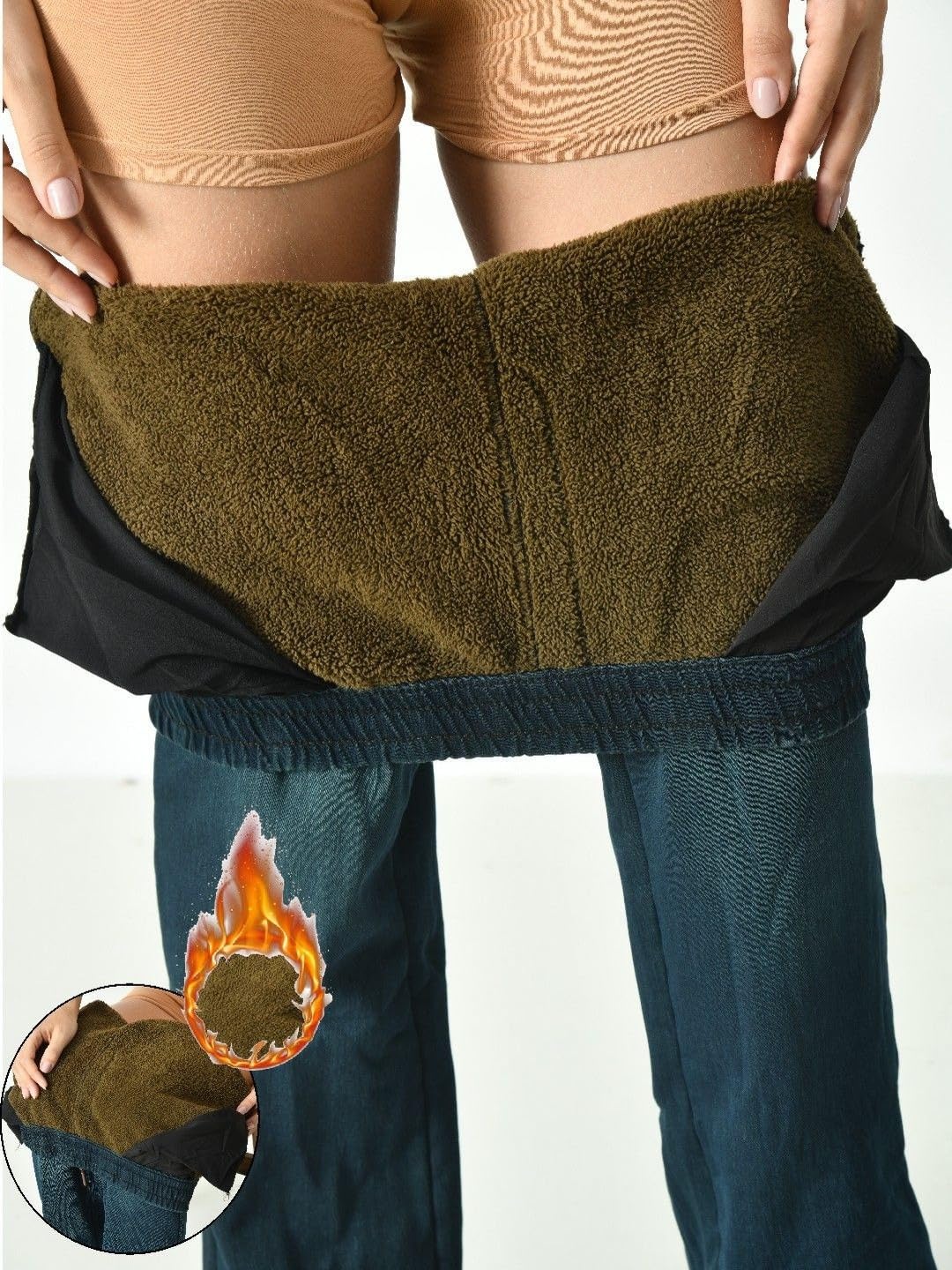 ogimi - ohh Give me Women Fleece Lined Winter Warm Thermal Denim Pant Blue