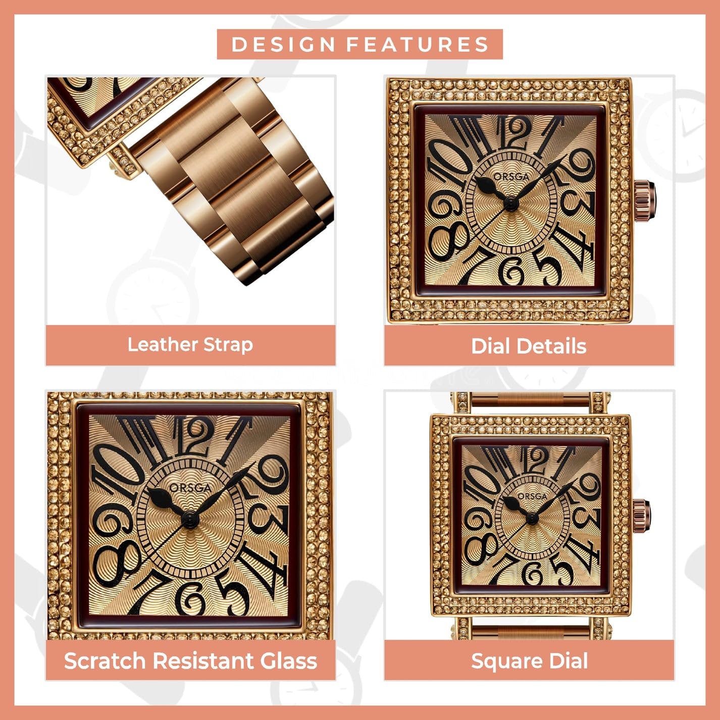 ORSGA Stainless Steel Women Watches Delicat Watch For Women - Square Dial Watch For Women&Girls - Branded Ladies Watch Analog Wrist Watches Women Brown, Dial_White, Band_Blue