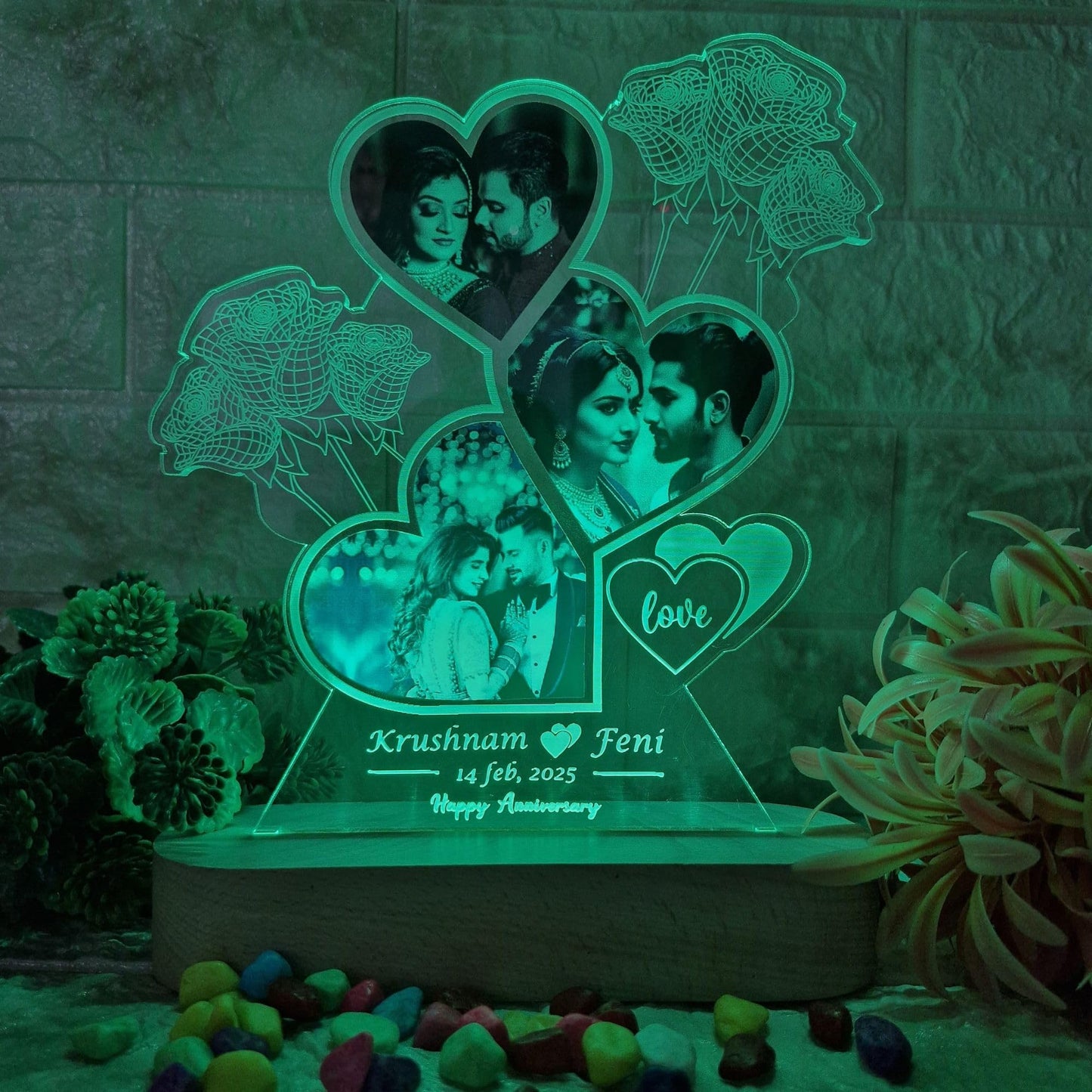 SHAYONA Personalized LED Heart-Shaped Acrylic Photo with Custom Name & Date – Romantic Anniversary Gift for Couples – Unique Love Night Lamp with Rose Design – Customizable for Valentine’s, Weddings