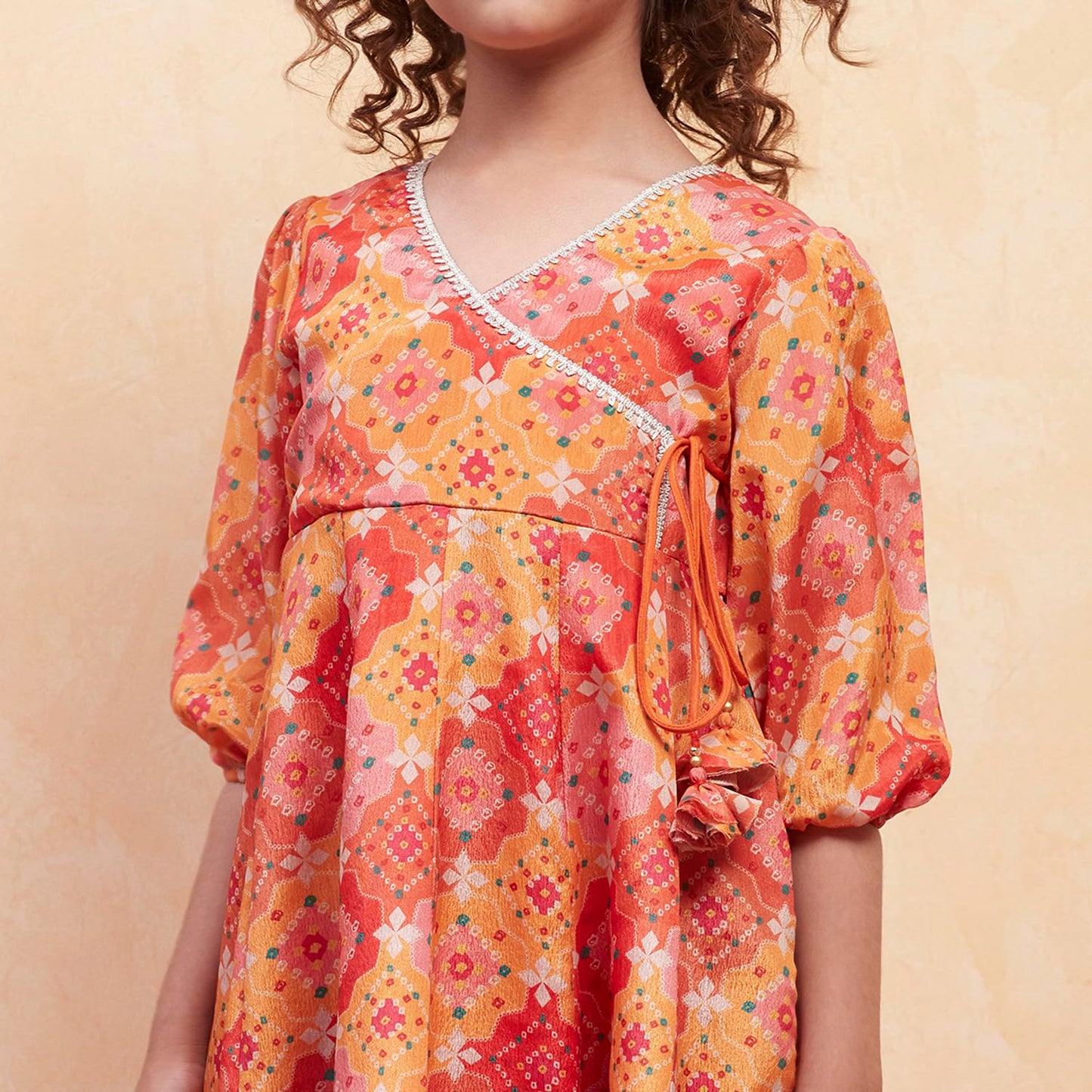 Biba Girl's Polyester Kurta Set (KWFNFES6386OSS25ORG_Orange