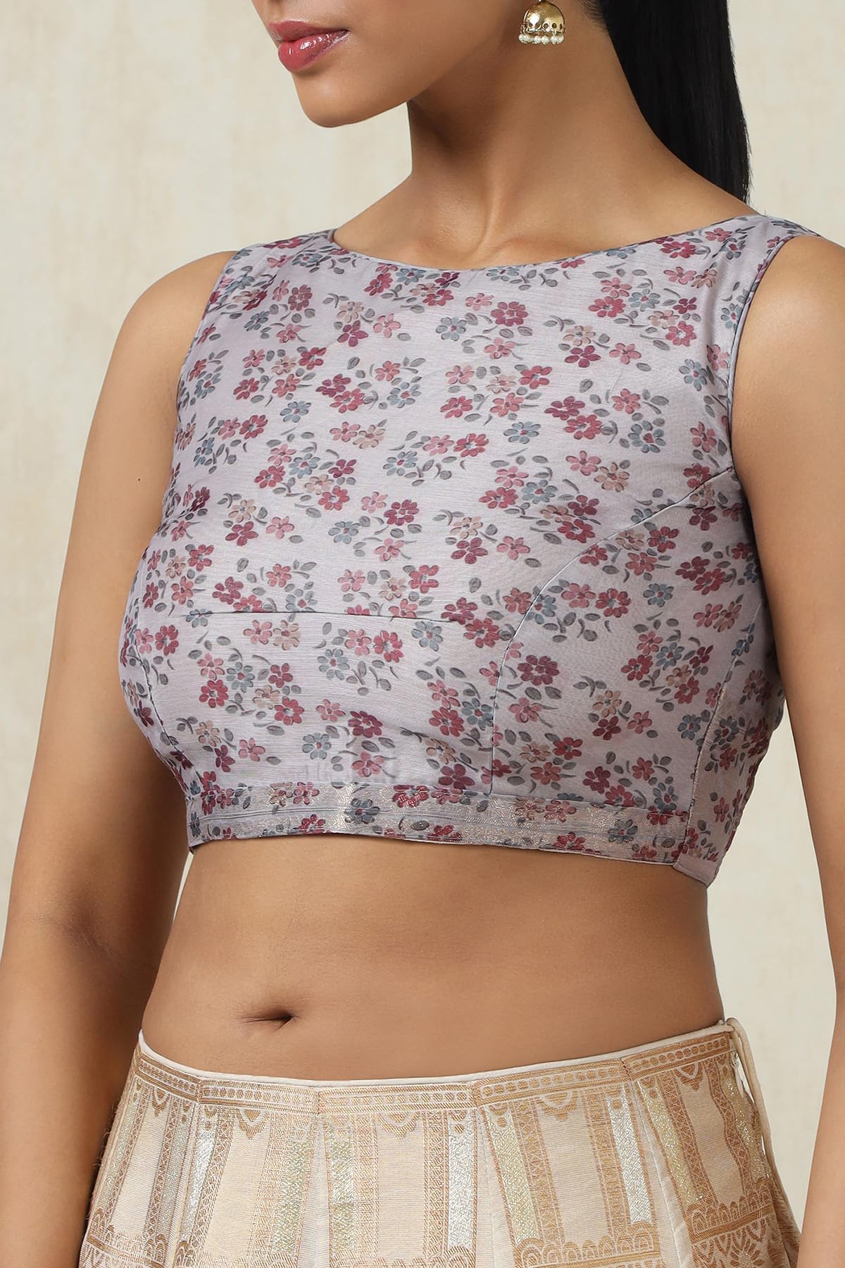 Soch Womens Beige Chanderi Floral Print Saree