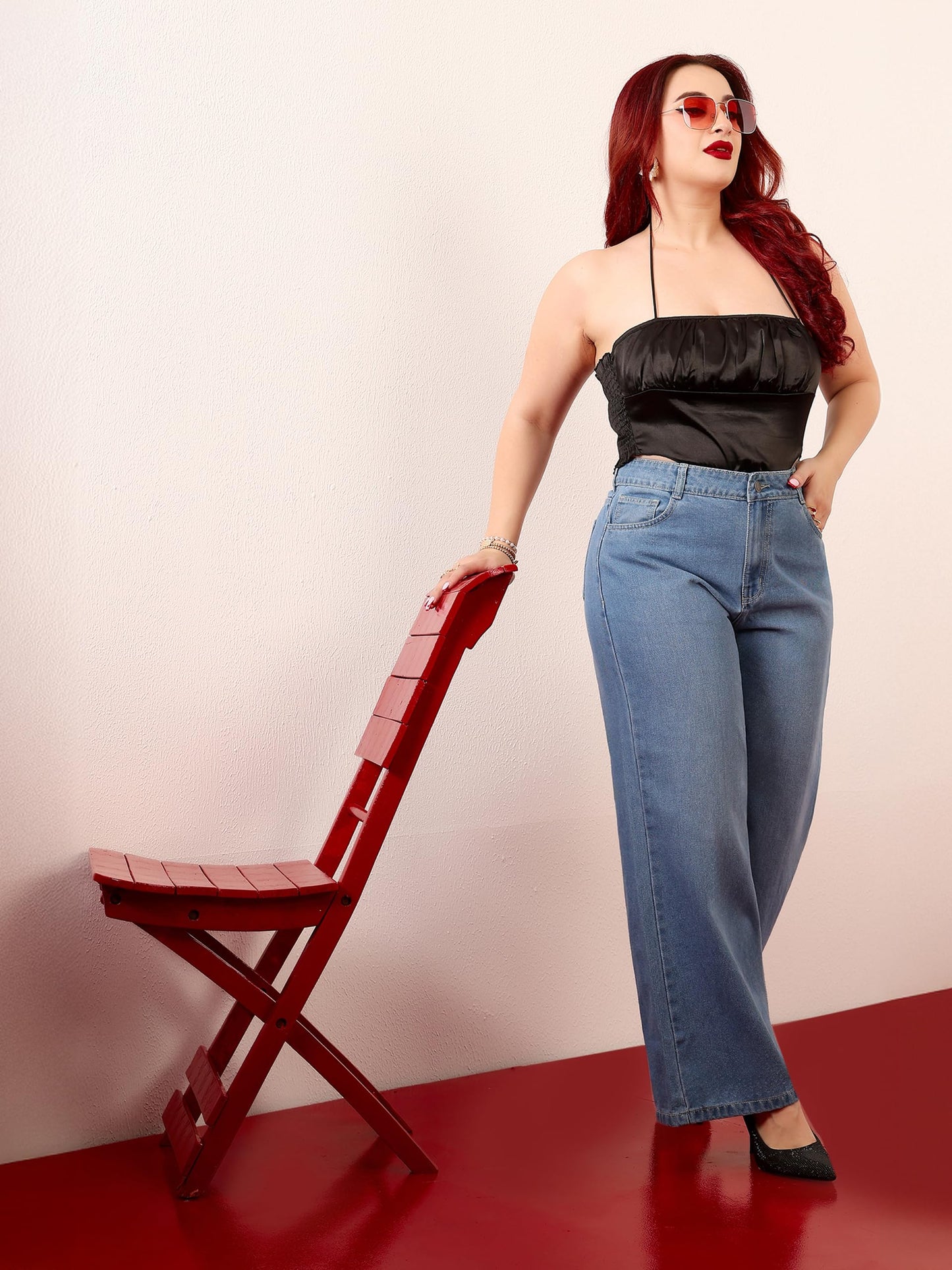 Miss Chase A+ Women's Wide Leg High Rise Regular-Length Stretchable Denim Jeans (APSS23DEN12-53-890-38, Spinel Blue, 38)