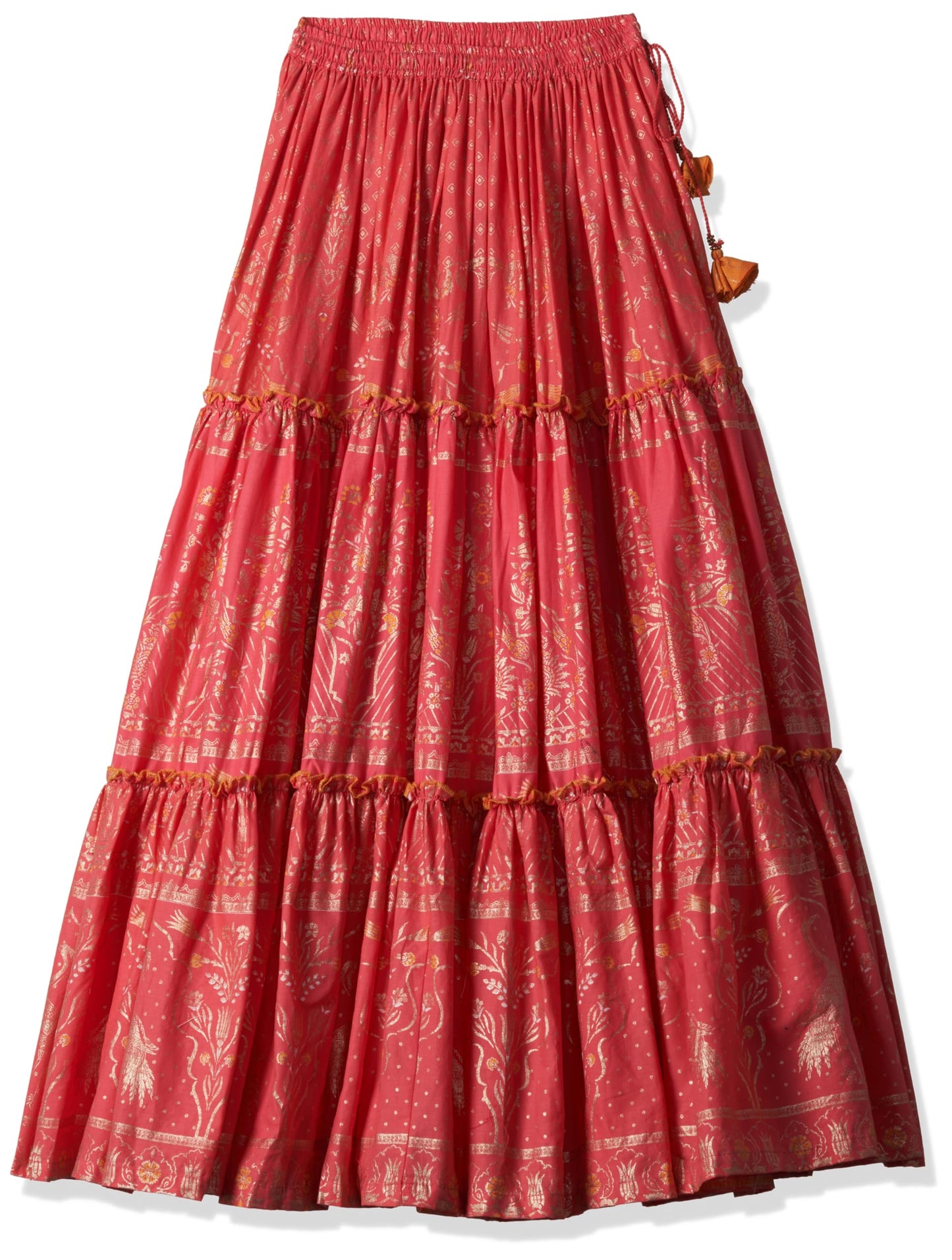 BIBA Girls Orange & Coral Art Silk Lehenga Set - Readymade