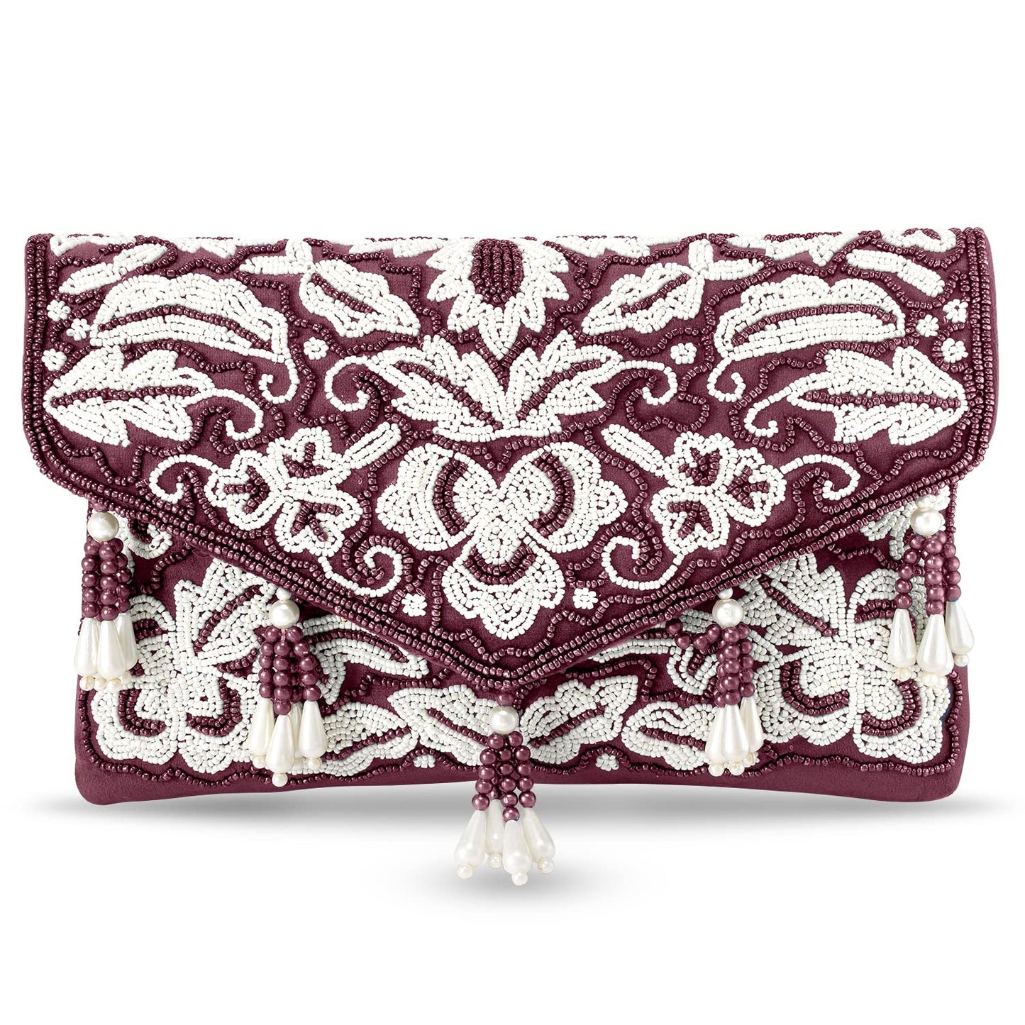 Peora Clutch Purses for Women Wedding Handmade Evening Handbags Party Bridal Clutch (Maroon)