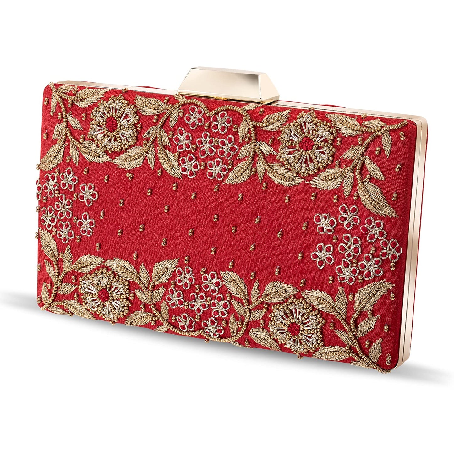 Peora Clutch Purses for Women Wedding Handmade Evening Handbags Party Bridal Clutch (C05R) Red